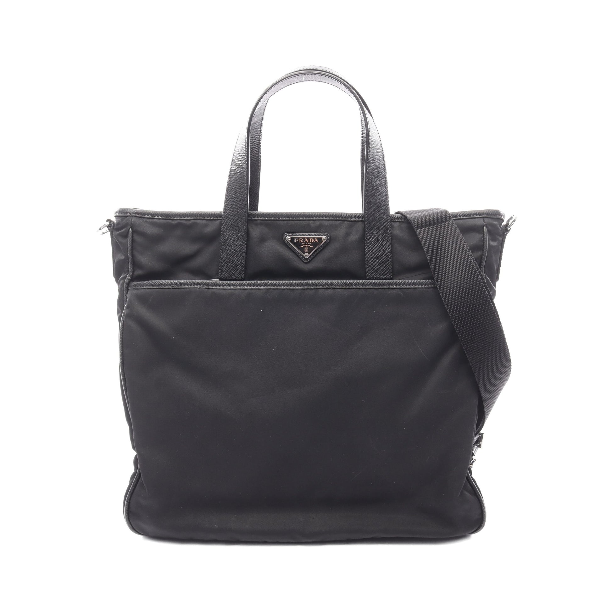 ハンドバッグ ナイロン サフィアーノレザー ブラック 三角プレート 2WAY プラダ バッグ PRADA