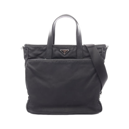 ハンドバッグ ナイロン サフィアーノレザー ブラック 三角プレート 2WAY プラダ バッグ PRADA