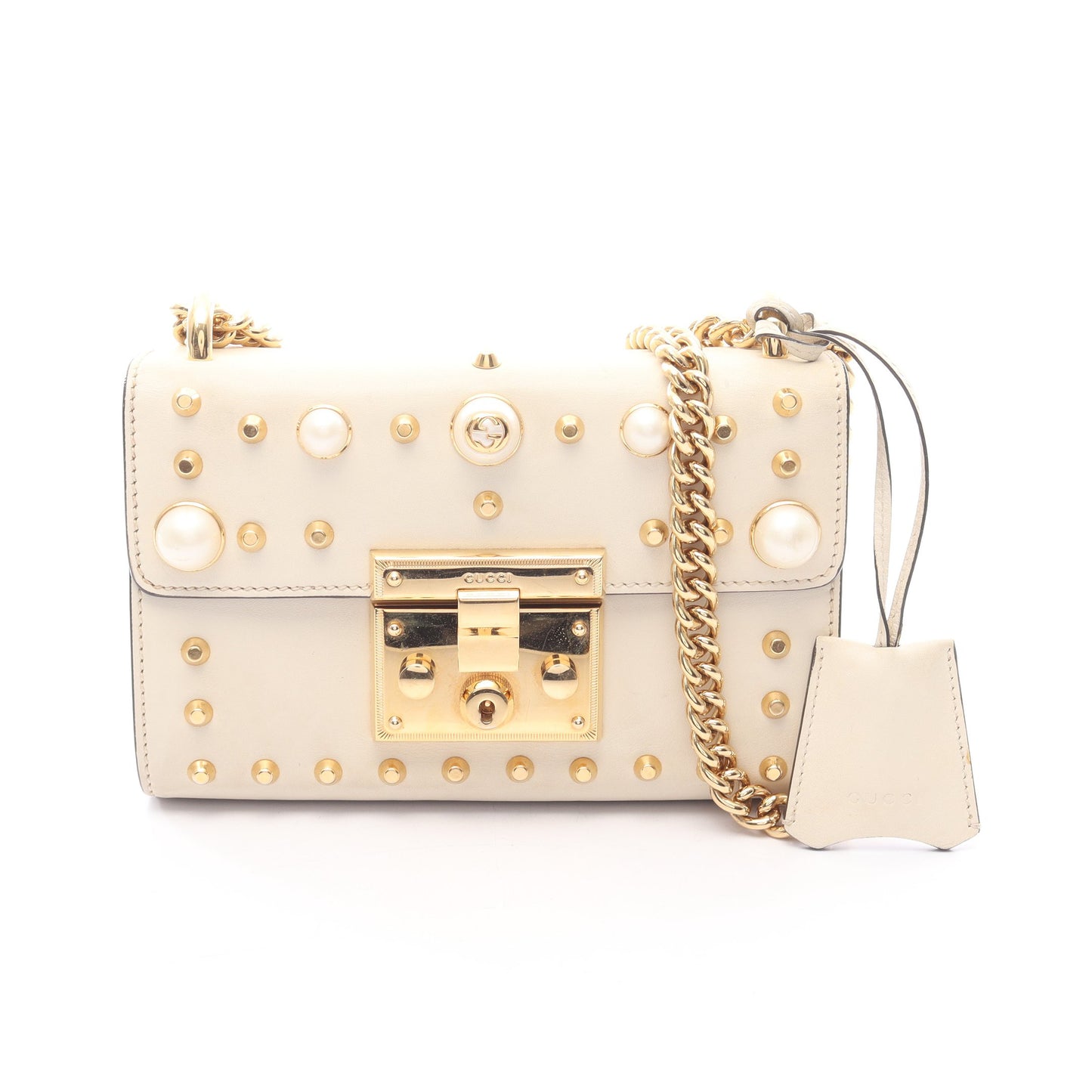 チェーンショルダーバッグ スタッズ フェイクパール 鍵 × 2 クロシェット オフホワイト グッチ バッグ GUCCI