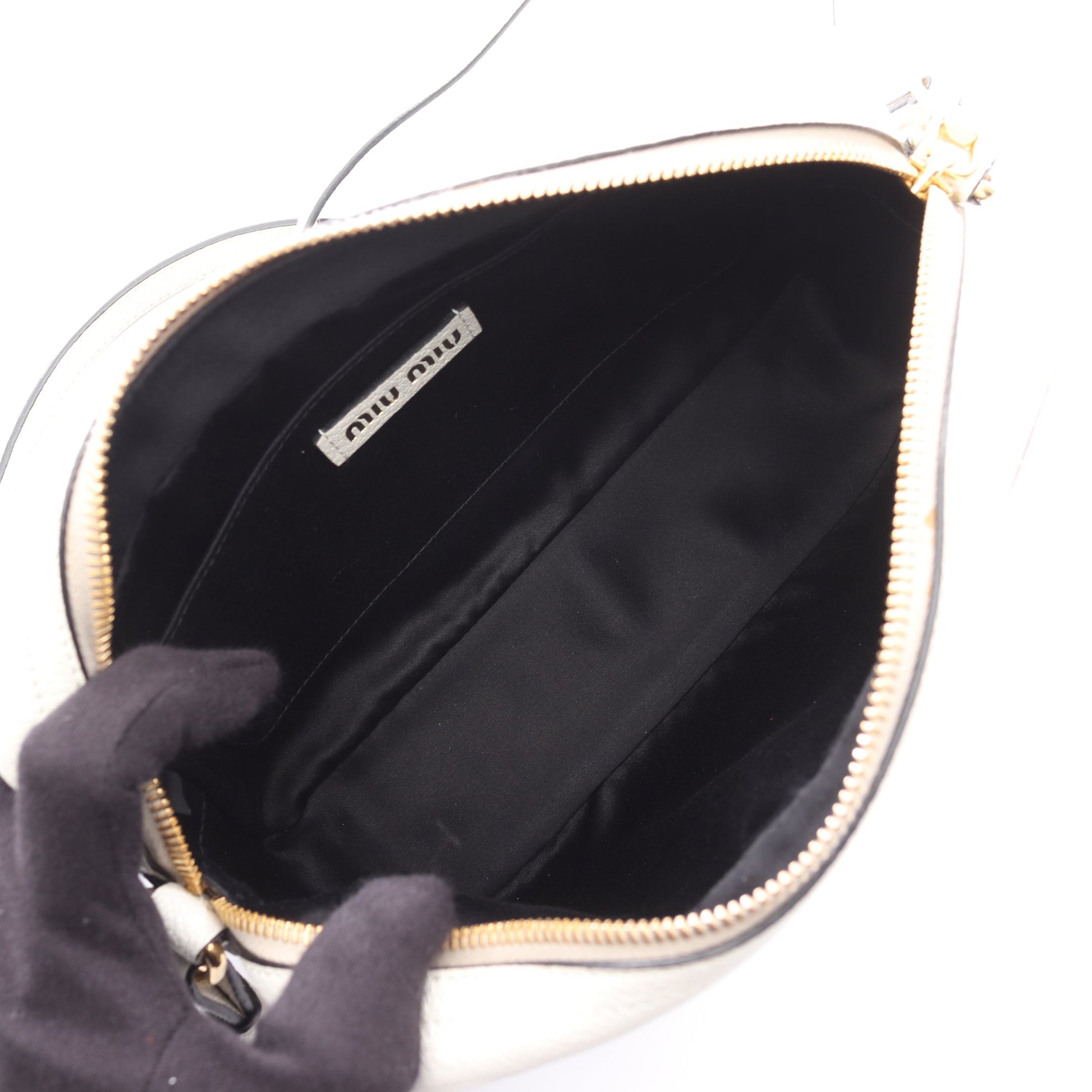 ロゴ ジャガード ショルダーバッグ キャンバス レザー オフホワイト ブラック ブラウン ミュウミュウ バッグ miu miu