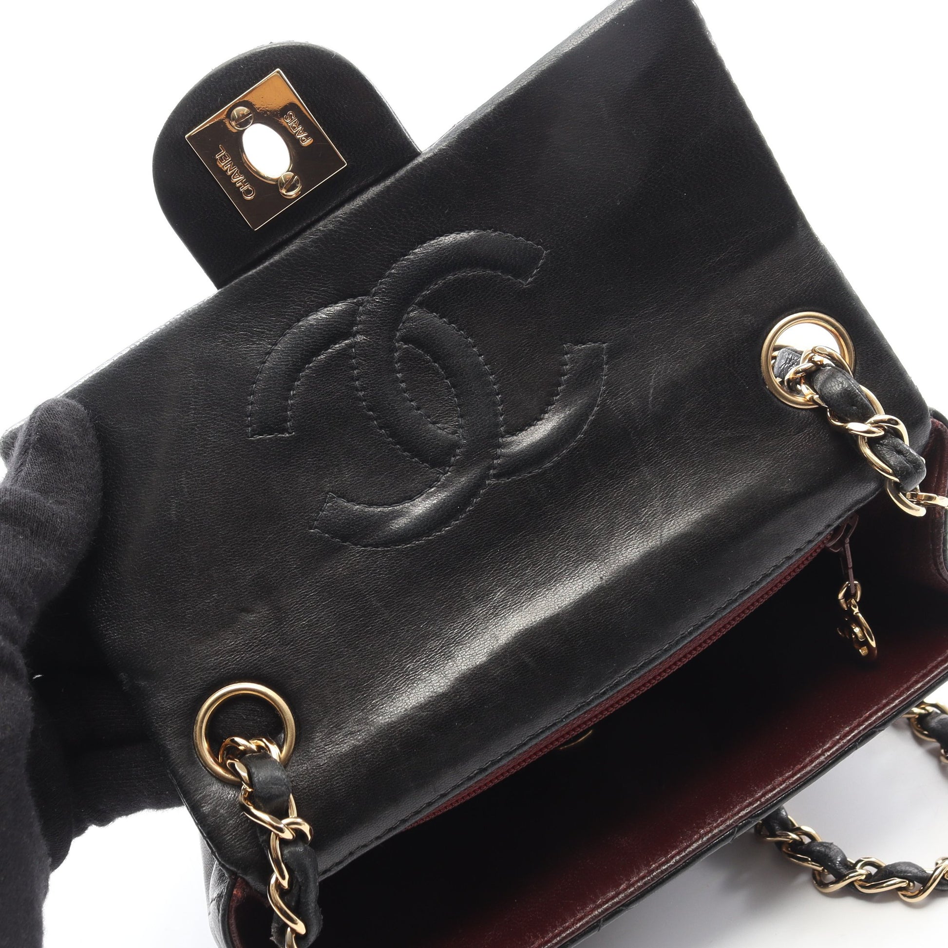 ミニマトラッセ チェーンショルダーバッグ ラムスキン ブラック ゴールド金具 シャネル バッグ CHANEL