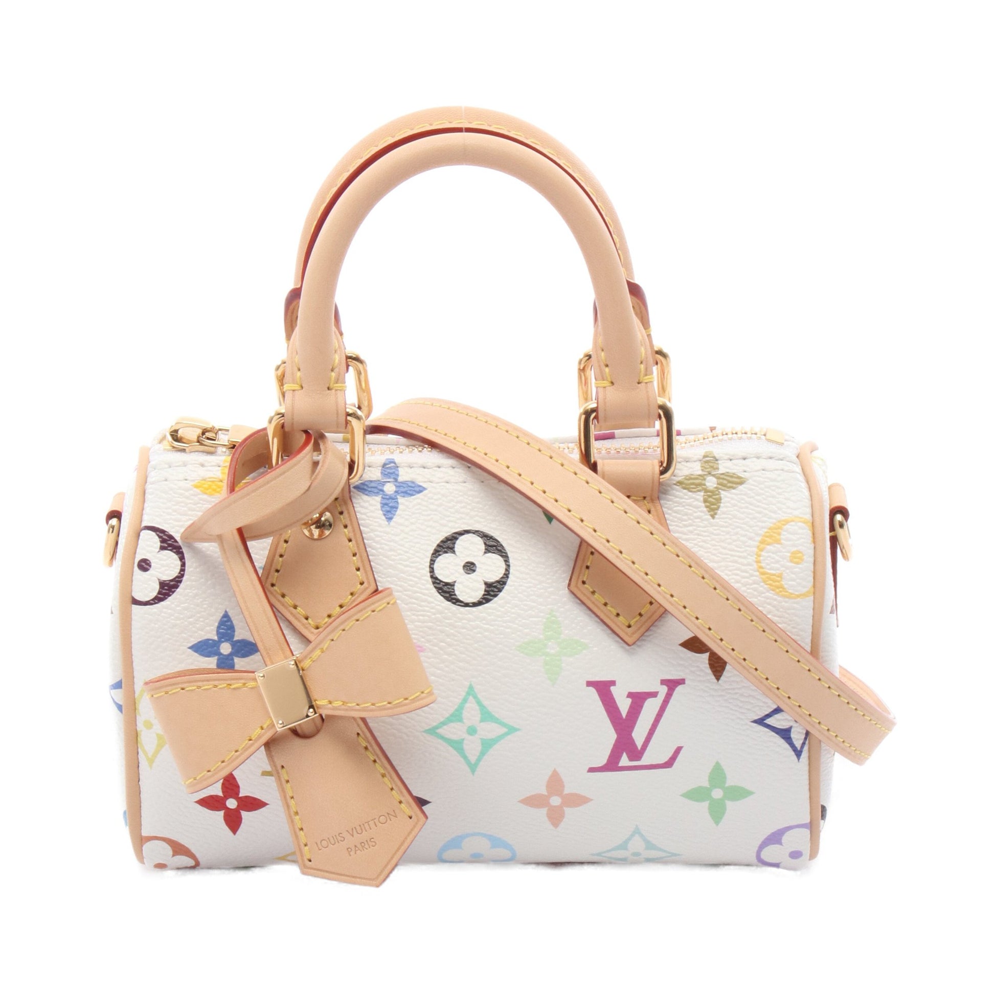 LV × TM ナノ スピーディ モノグラムマルチカラー ハンドバッグ PVC レザー ホワイト 2WAY ルイヴィトン バッグ LOUIS VUITTON