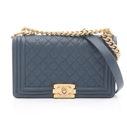 ボーイシャネル チェーンショルダーバッグ キャビアスキン ブルーグリーン ゴールド金具 シャネル バッグ CHANEL