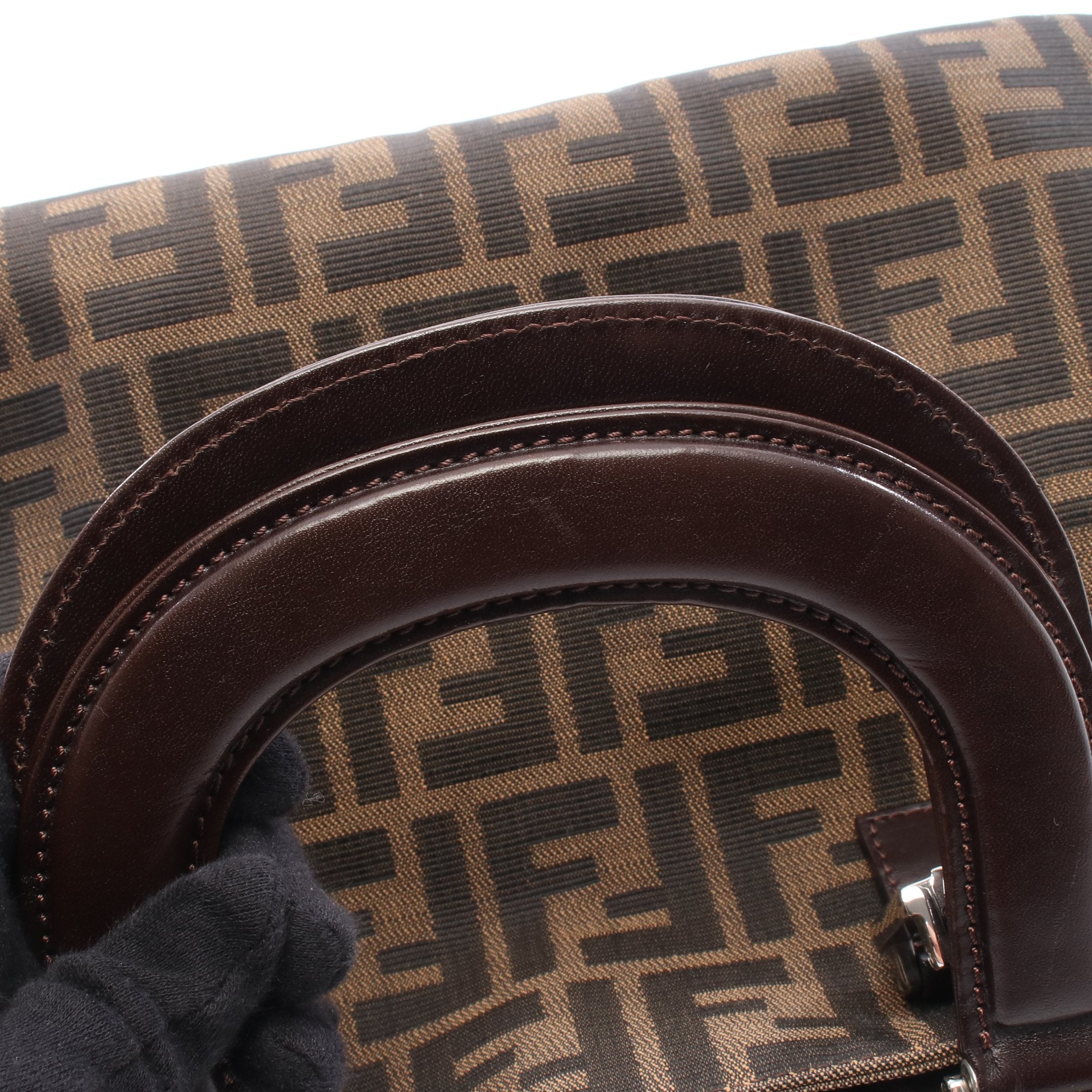 ズッカ ハンドバッグ キャンバス レザー ブラウン ダークブラウン