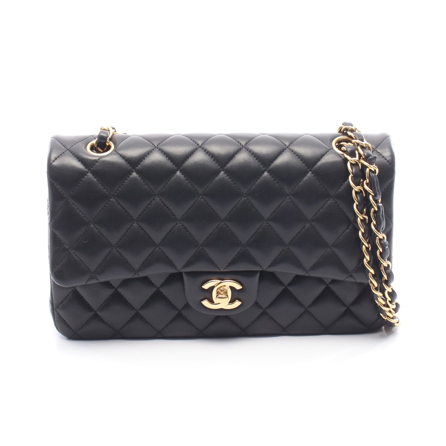 マトラッセ Wフラップ Wチェーンショルダーバッグ ラムスキン ブラック ゴールド金具 シャネル バッグ CHANEL