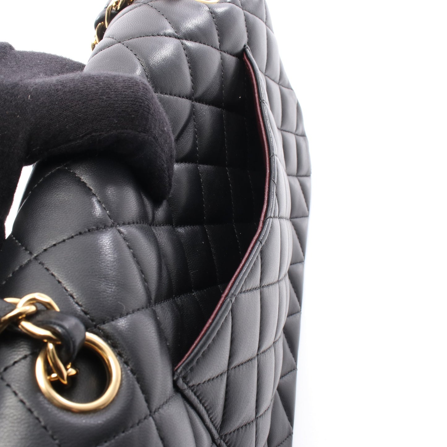 マトラッセ Wフラップ Wチェーンショルダーバッグ ラムスキン ブラック ゴールド金具 シャネル バッグ CHANEL