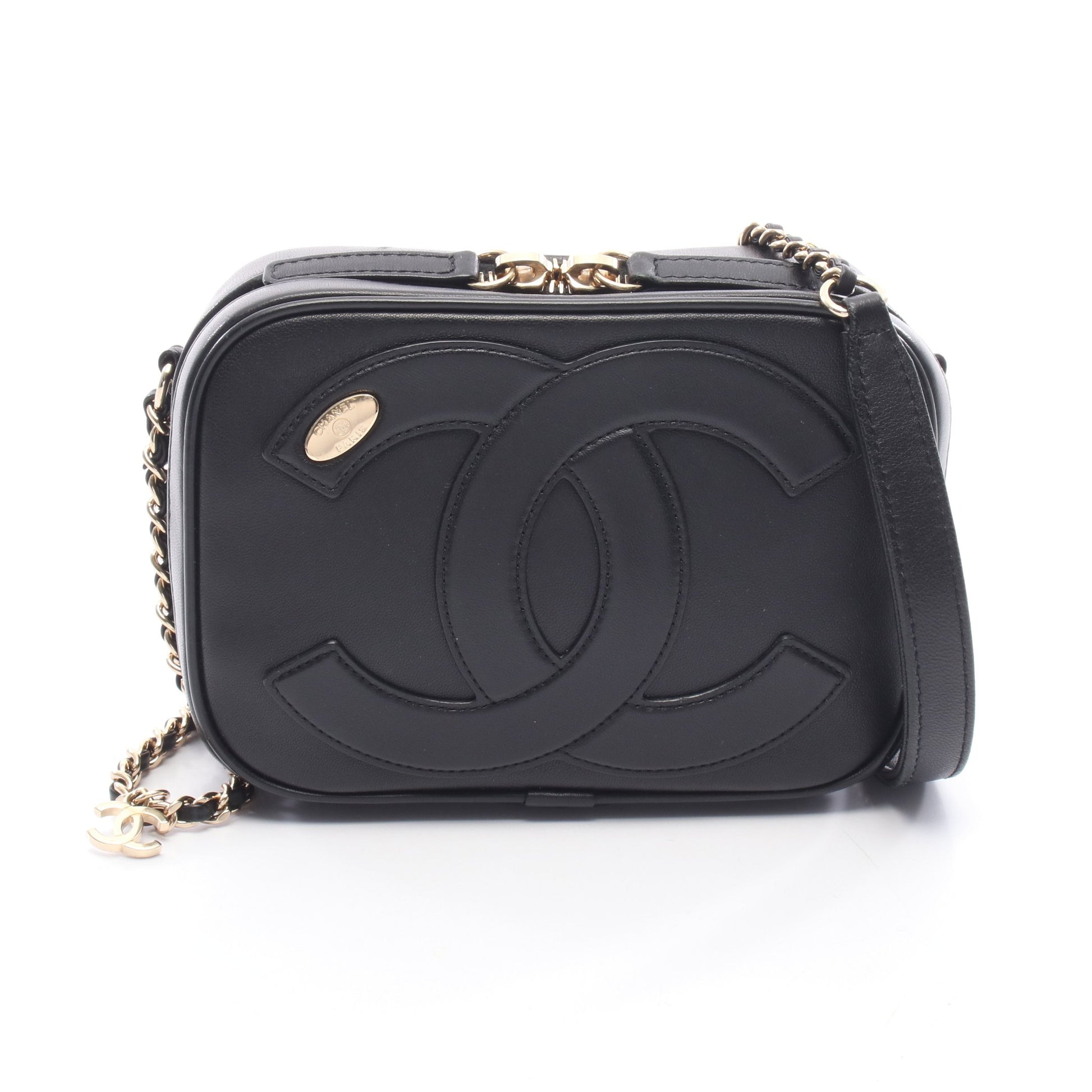 ココマーク チェーンショルダーバッグ レザー ブラック ゴールド金具 シャネル バッグ CHANEL