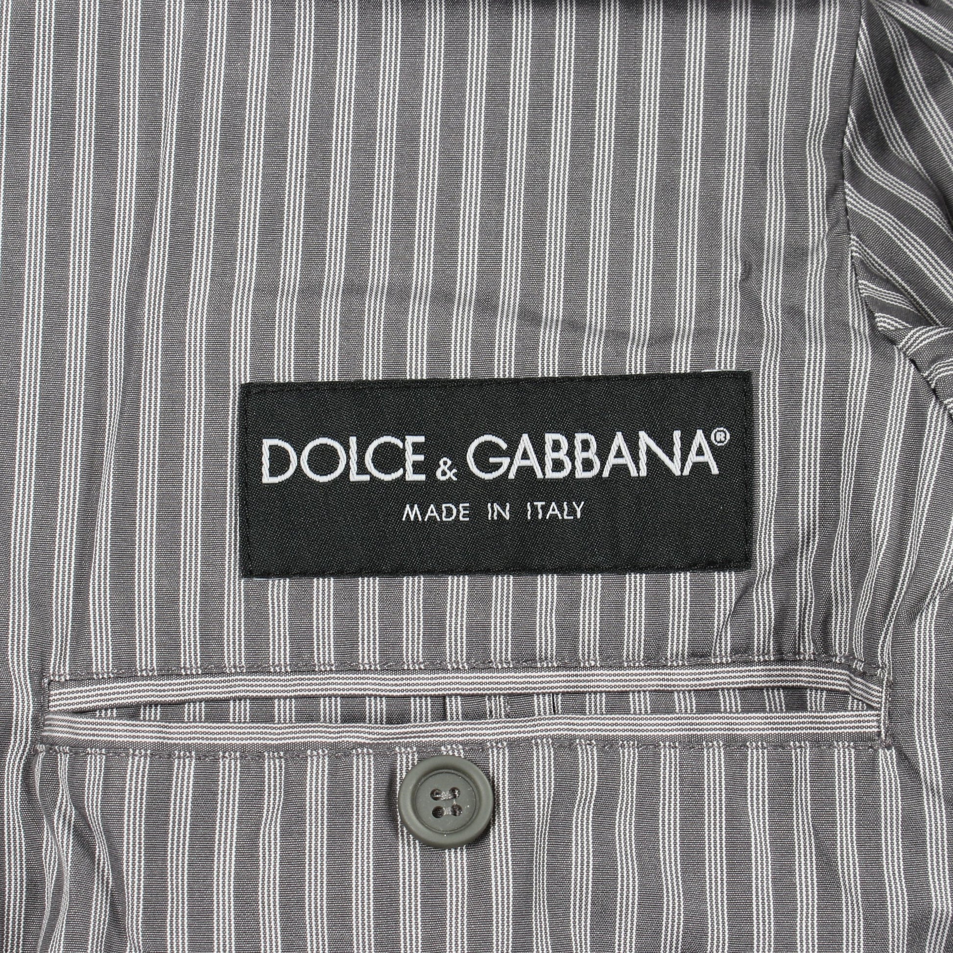 シャツ ジャケット スタンドカラー ストライプ コットン グレー ドルチェアンドガッバーナ アウター DOLCE&GABBANA