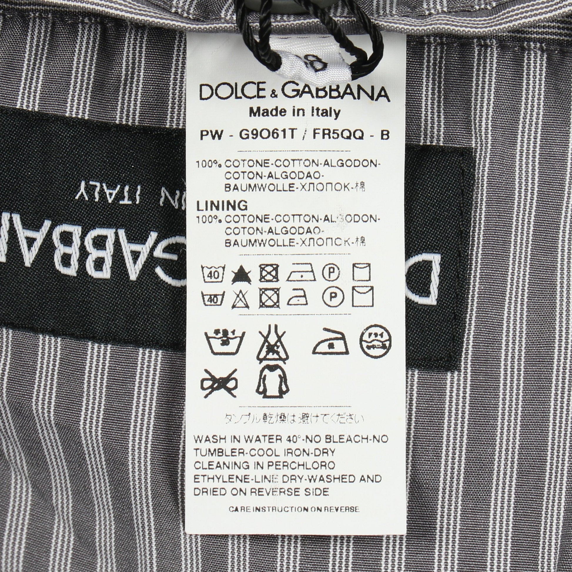 シャツ ジャケット スタンドカラー ストライプ コットン グレー ドルチェアンドガッバーナ アウター DOLCE&GABBANA