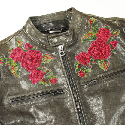 ジャケット 花柄 刺繍 レザー カーキグリーン マルチカラー ドルチェアンドガッバーナ アウター DOLCE&GABBANA