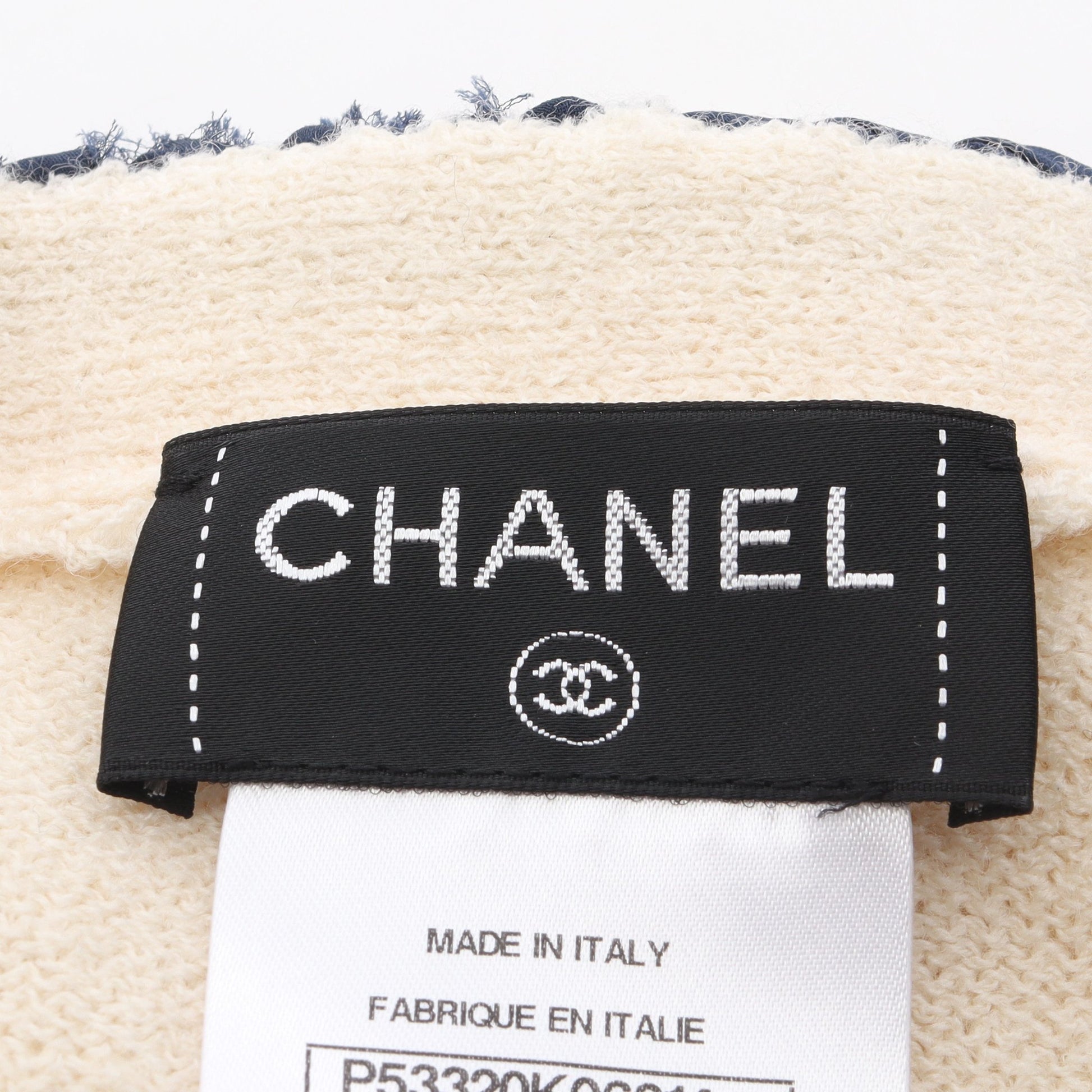 ココマークボタン ニットワンピース 半袖 ウール オフホワイト ネイビー シャネル ワンピース CHANEL
