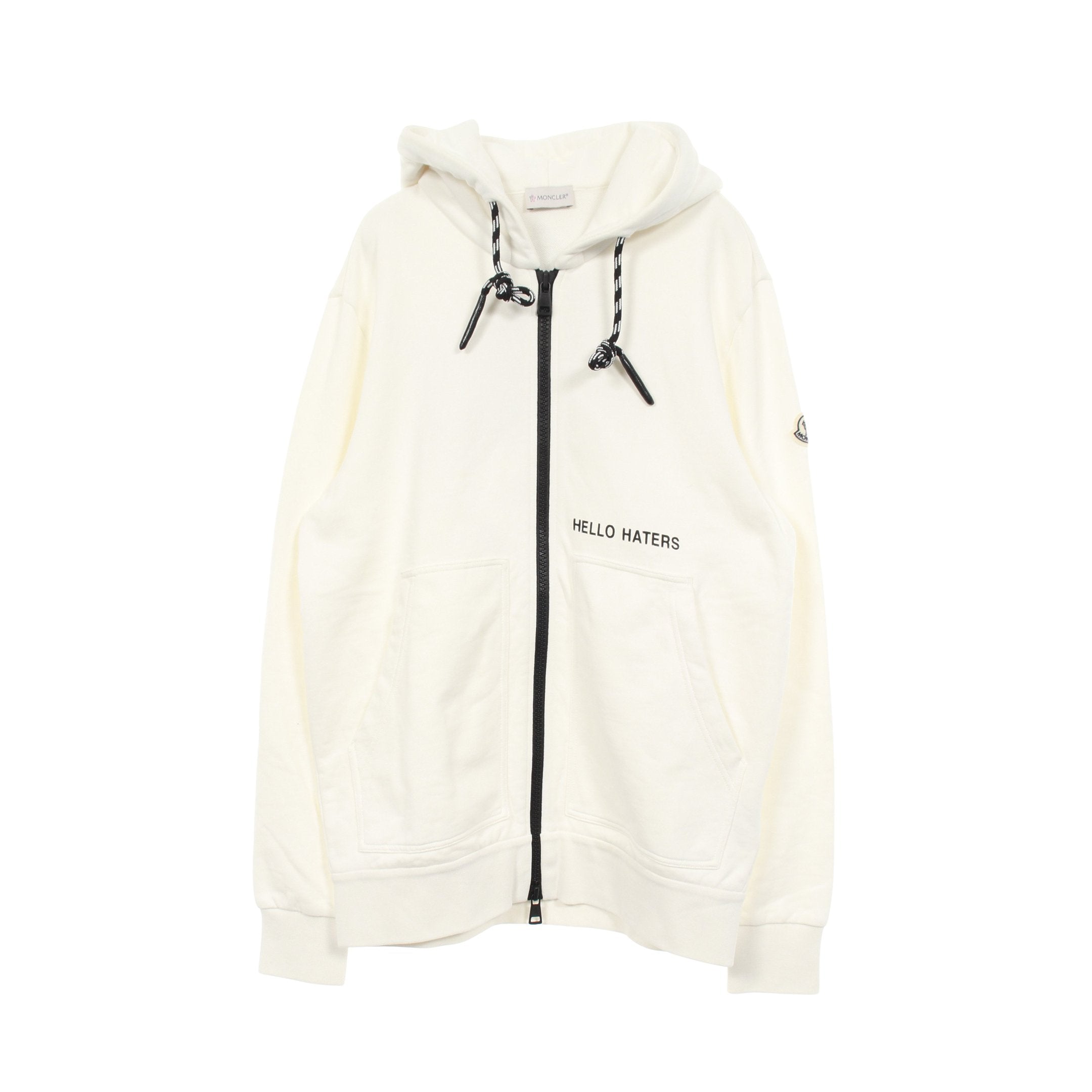 MONCLER ホワイト レース袖 トップス タグ、ハンガー付き MONCLER (モンクレール) 袖ロゴマーク クルーネック 長袖 Tシャツ