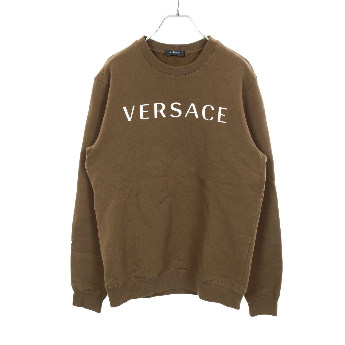 スウェットシャツ クルーネック ロゴプリント コットン カーキブラウン ヴェルサーチ トップス Versace