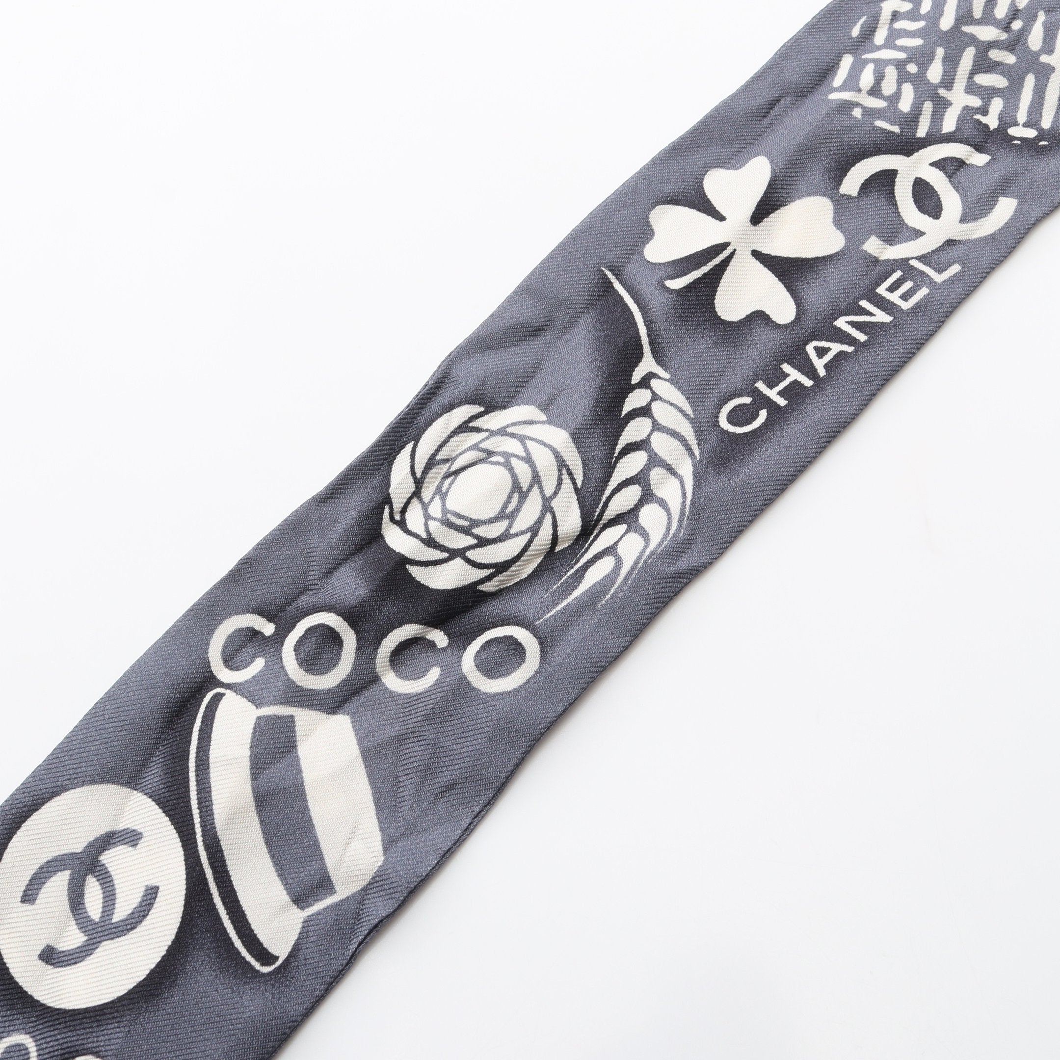 アイコン リボン スカーフ シルク グレー オフホワイト シャネル – RECLO