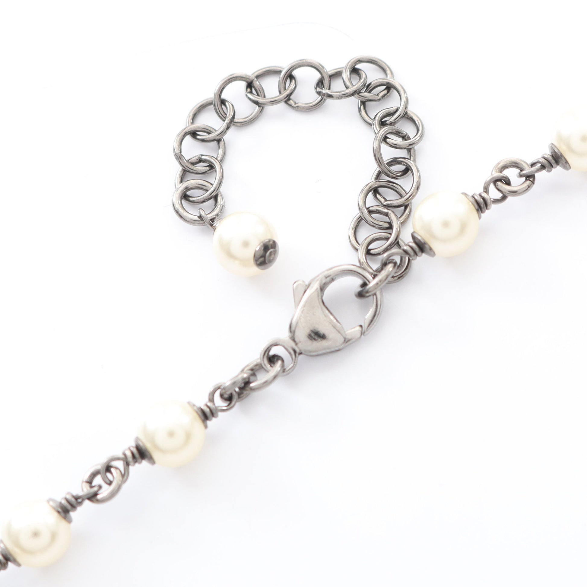 ココマーク ネックレス フェイクパール ラインストーン シルバー オフホワイト クリア 16A シャネル アクセサリー CHANEL