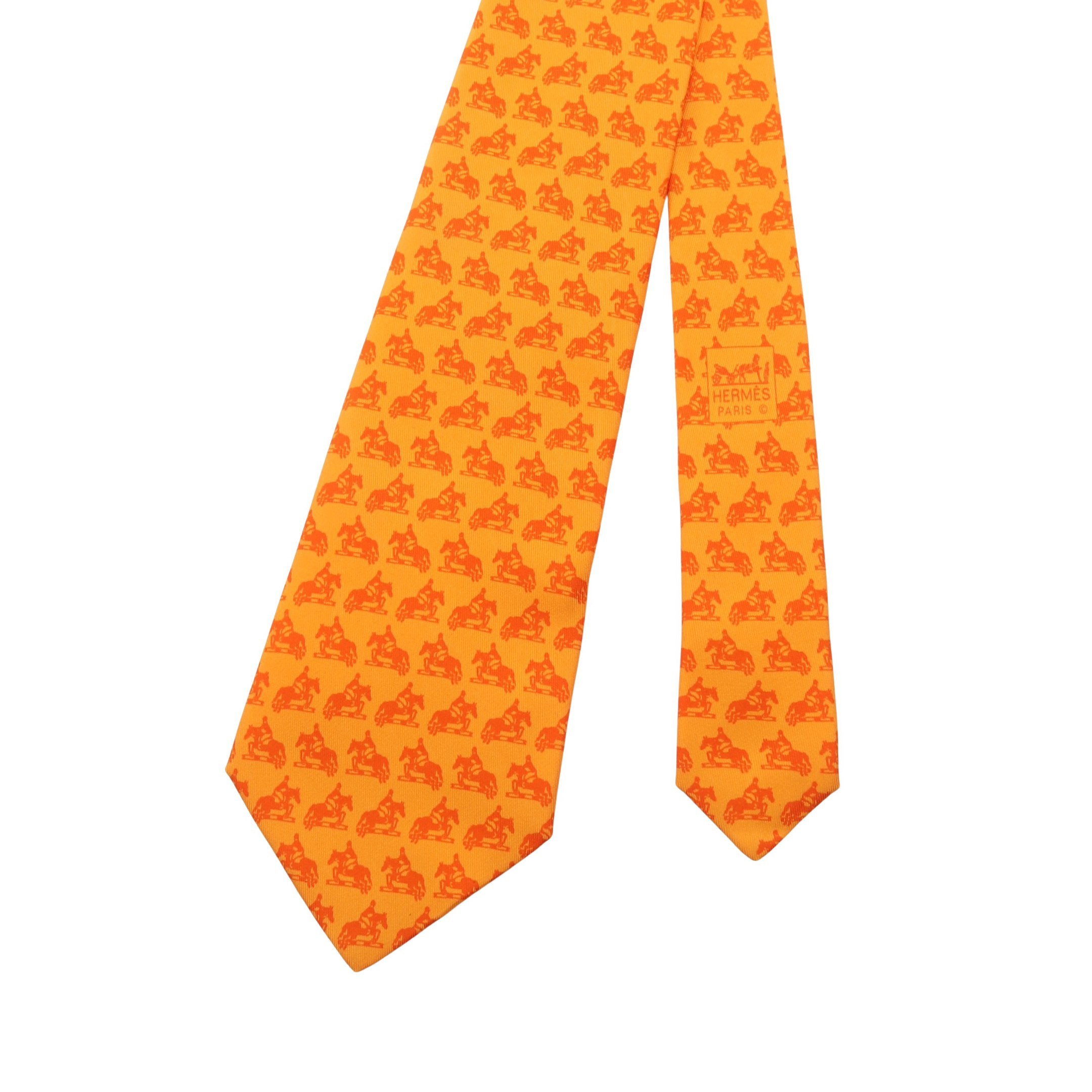 HERMES エルメス オレンジ かわいい 遊び心 折り紙 馬 シルク ネクタイ ネクタイ 馬柄 シルク オレンジ エルメス – RECLO