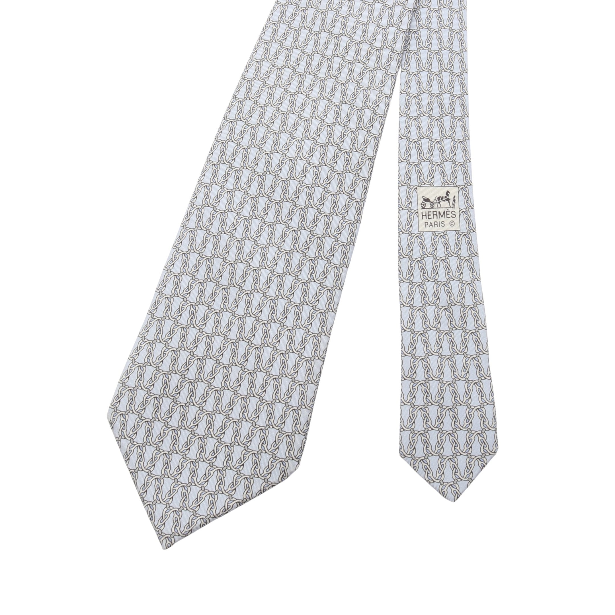 ネクタイ チェーン柄 シルク ライトブルー エルメス – RECLO