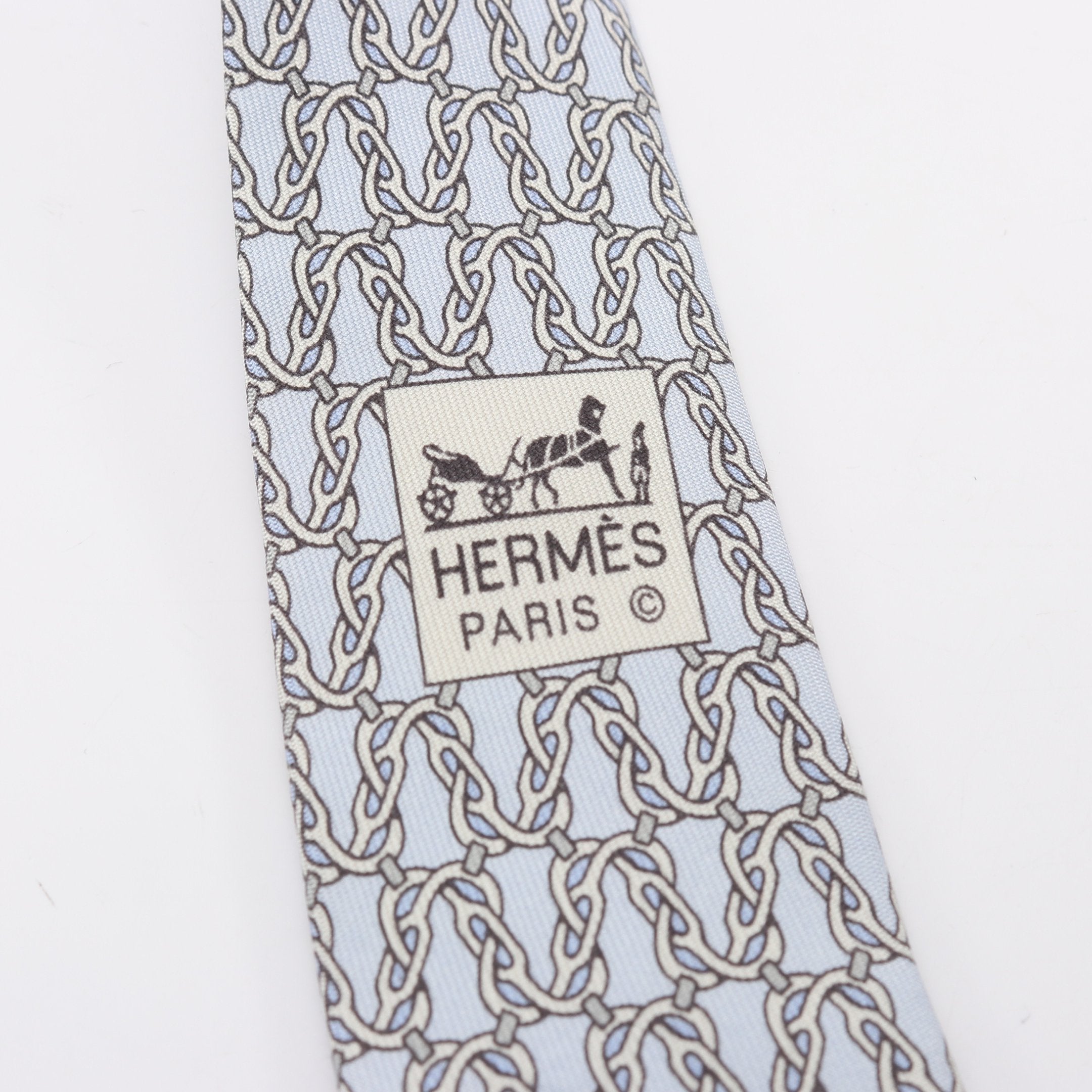 HERMÈS ✩ エルメス ネクタイ 高級シルク 伝統柄 チェーン 美品】HERMES ネクタイ チェーン柄 ゴールド シルク 高級 エルメス