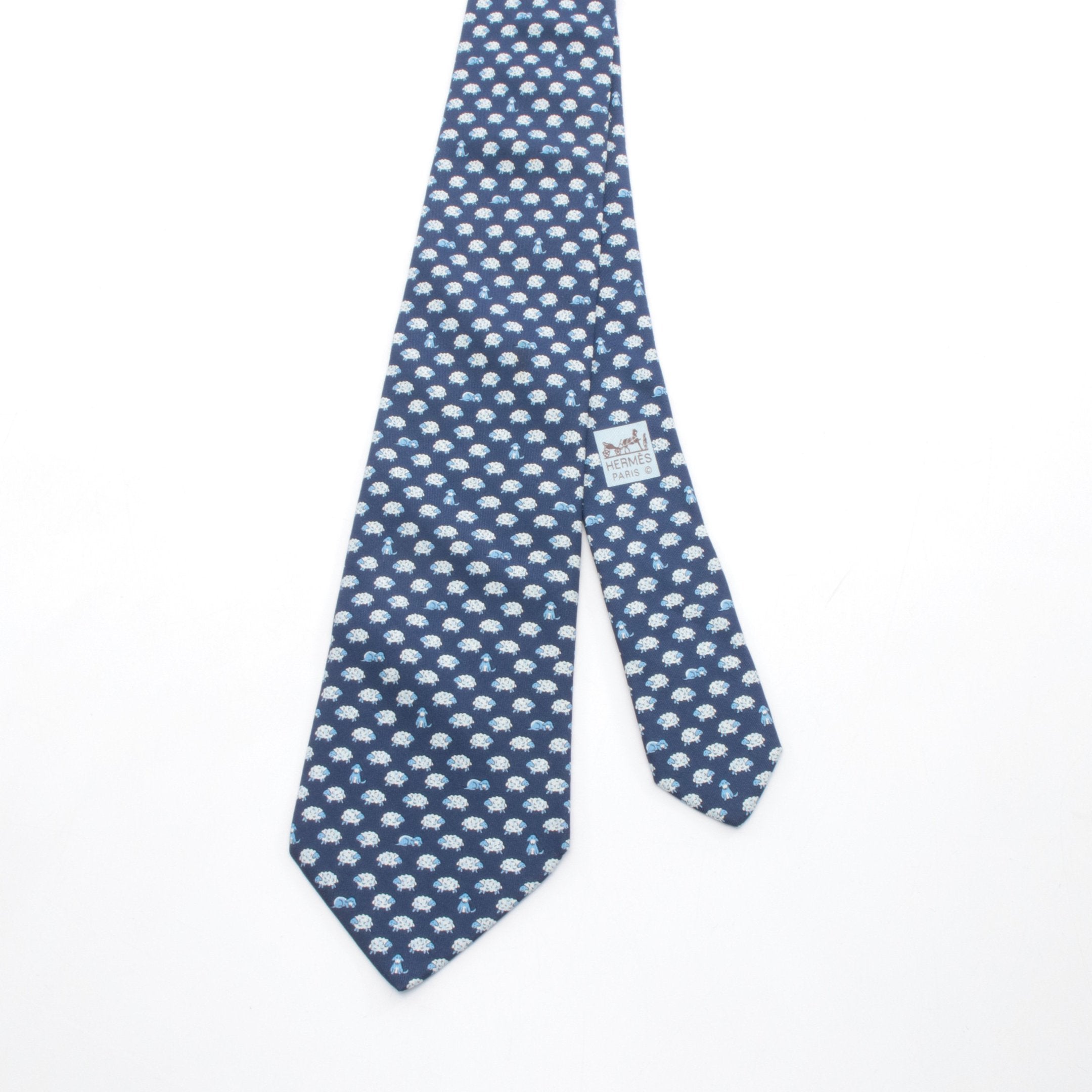 ネクタイ ヒツジ柄 シルク ネイビー ライトブルー エルメス – RECLO