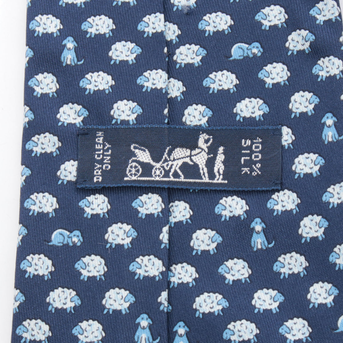 ネクタイ ヒツジ柄 シルク ネイビー ライトブルー エルメス 財布・小物 HERMES
