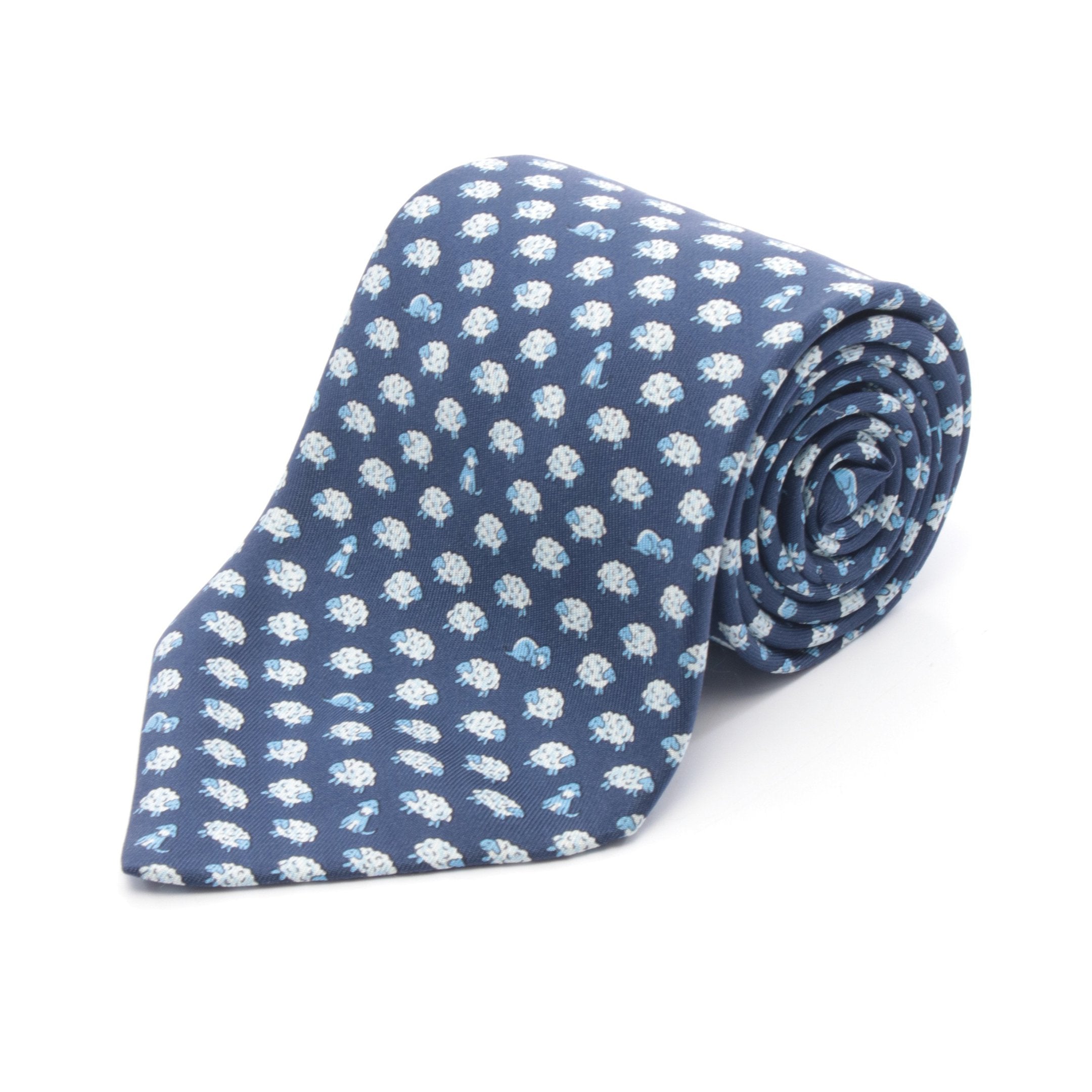 ネクタイ ヒツジ柄 シルク ネイビー ライトブルー エルメス – RECLO