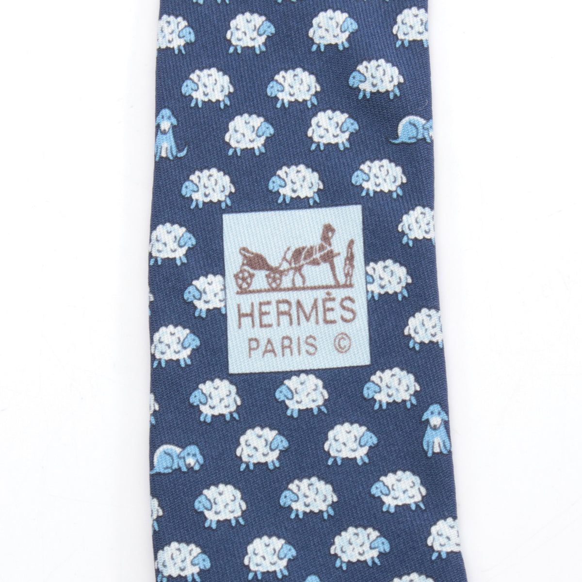 ネクタイ ヒツジ柄 シルク ネイビー ライトブルー エルメス 財布・小物 HERMES