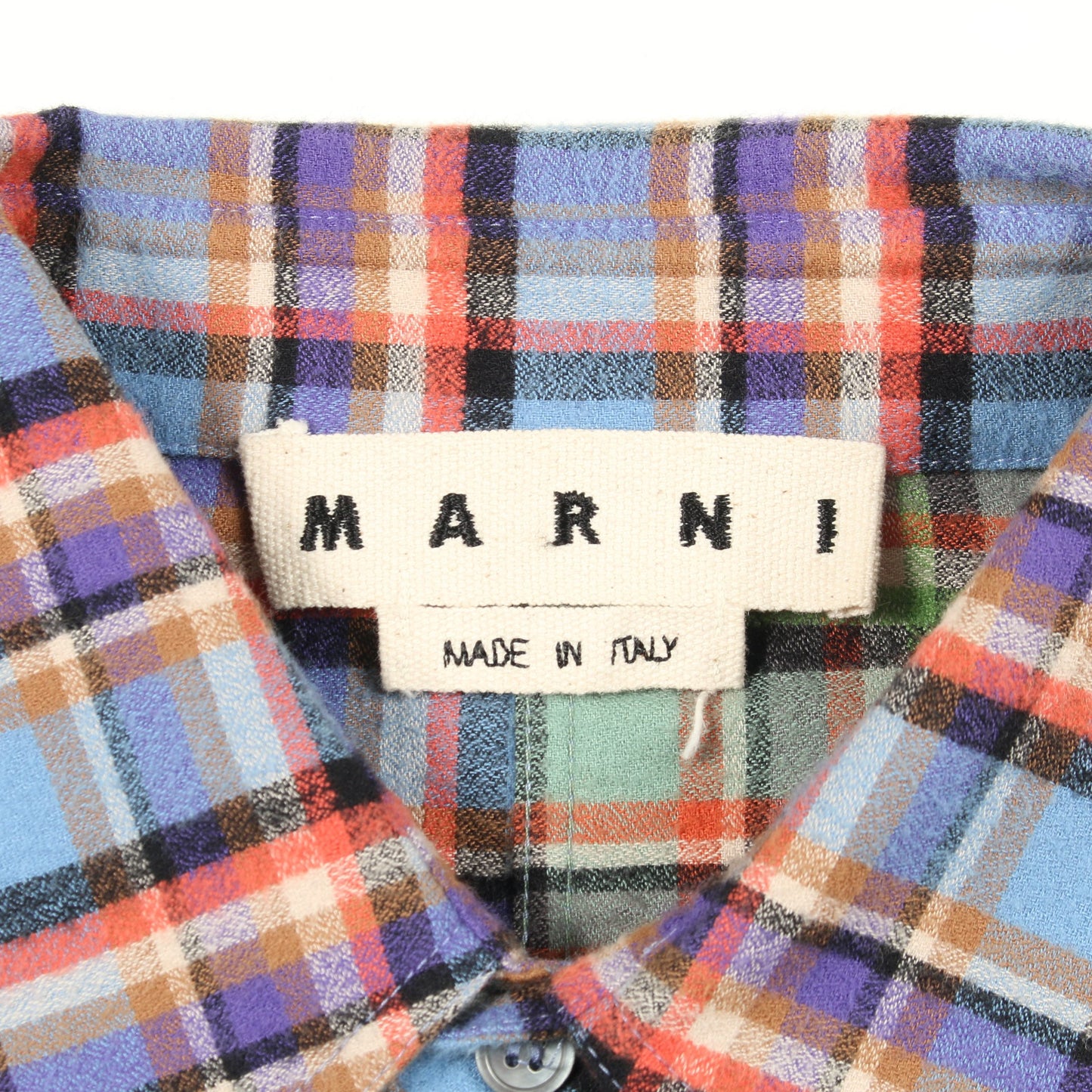 パッチワークシャツ ネルシャツ 長袖 チェック コットン ブルー グリーン マルチカラー マルニ トップス MARNI