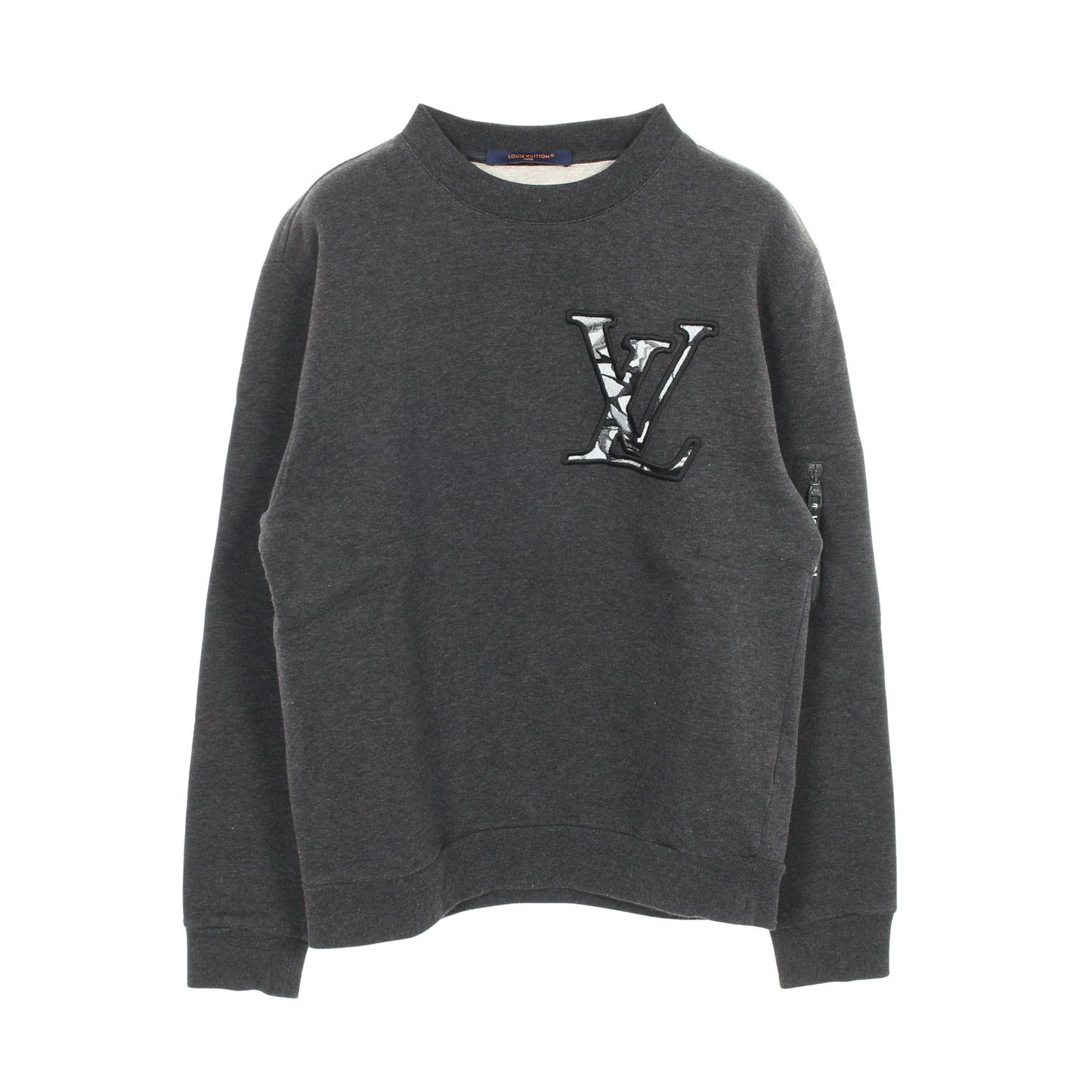 LVロゴ スウェットシャツ クルーネック コットン グレー 裏起毛 ルイヴィトン トップス LOUIS VUITTON
