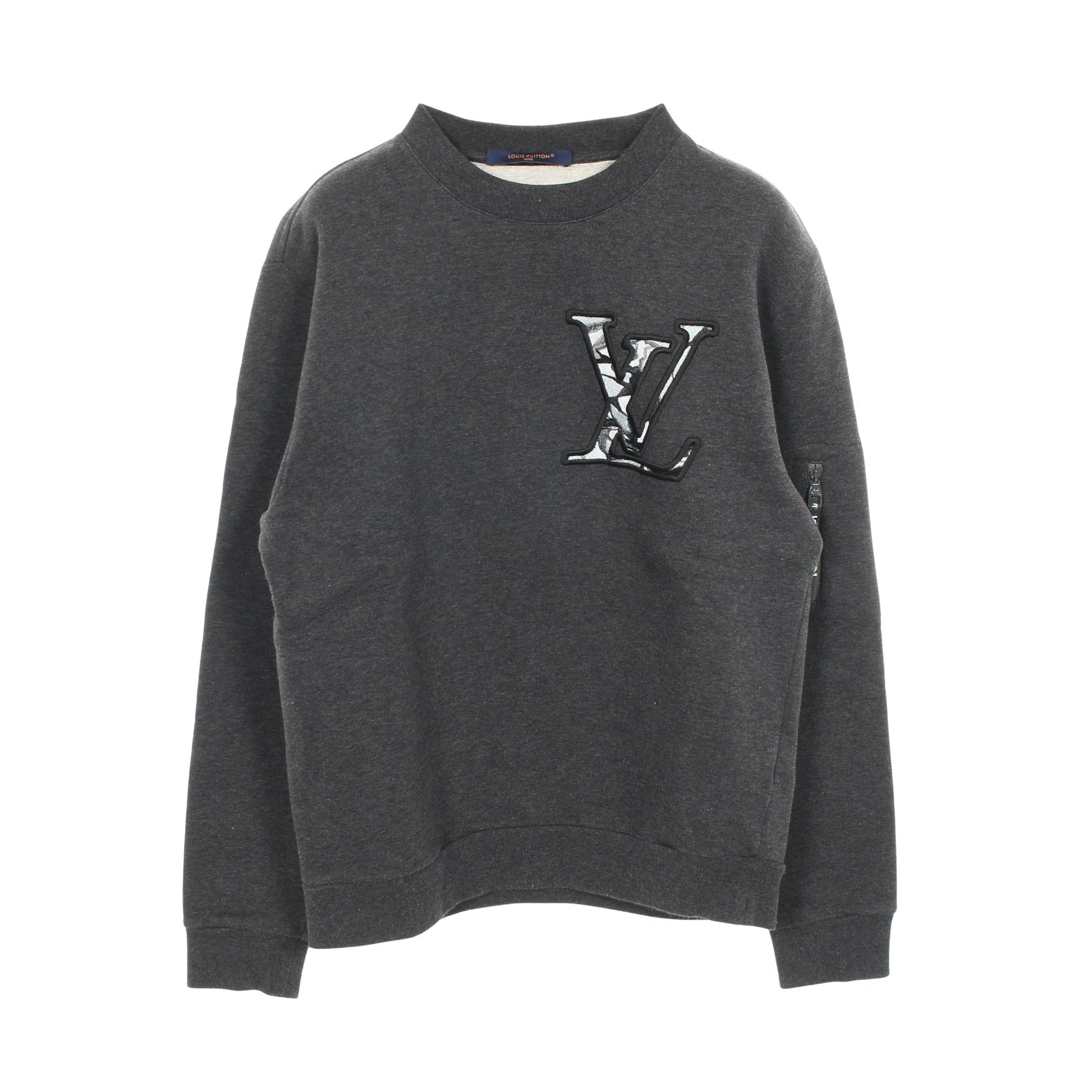 LVロゴ スウェットシャツ クルーネック コットン グレー 裏起毛 ルイヴィトン トップス LOUIS VUITTON