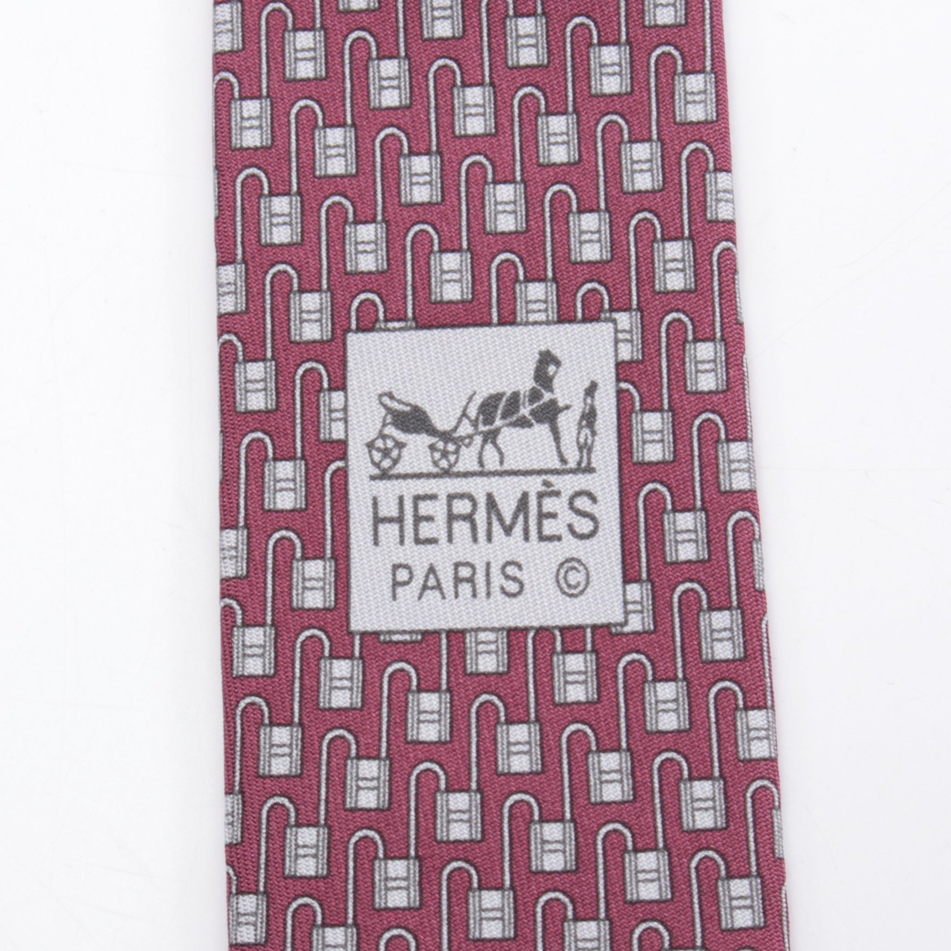 ネクタイ カデナ柄 シルク ボルドー グレー エルメス 財布・小物 HERMES