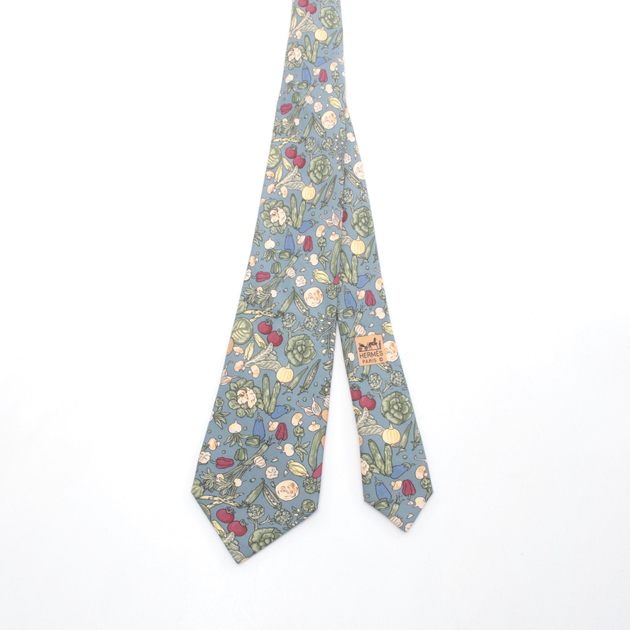 ネクタイ 野菜柄 シルク ブルーグレー マルチカラー エルメス – RECLO