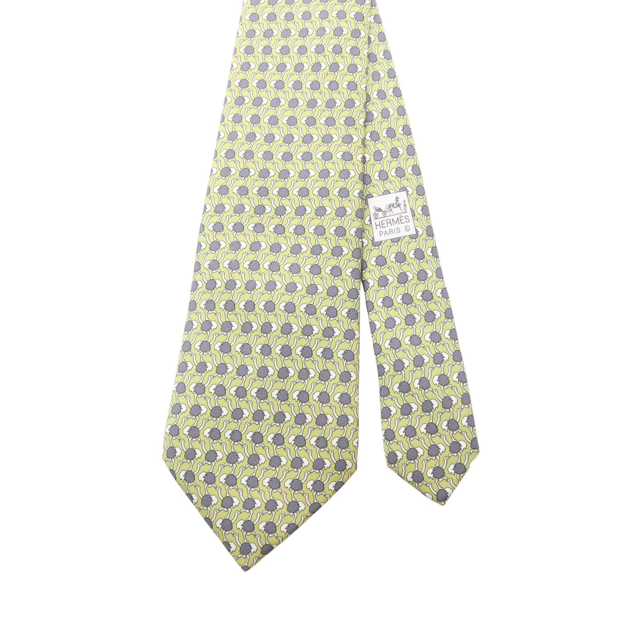 ネクタイ ダチョウ柄 シルク イエローグリーン グレー エルメス – RECLO