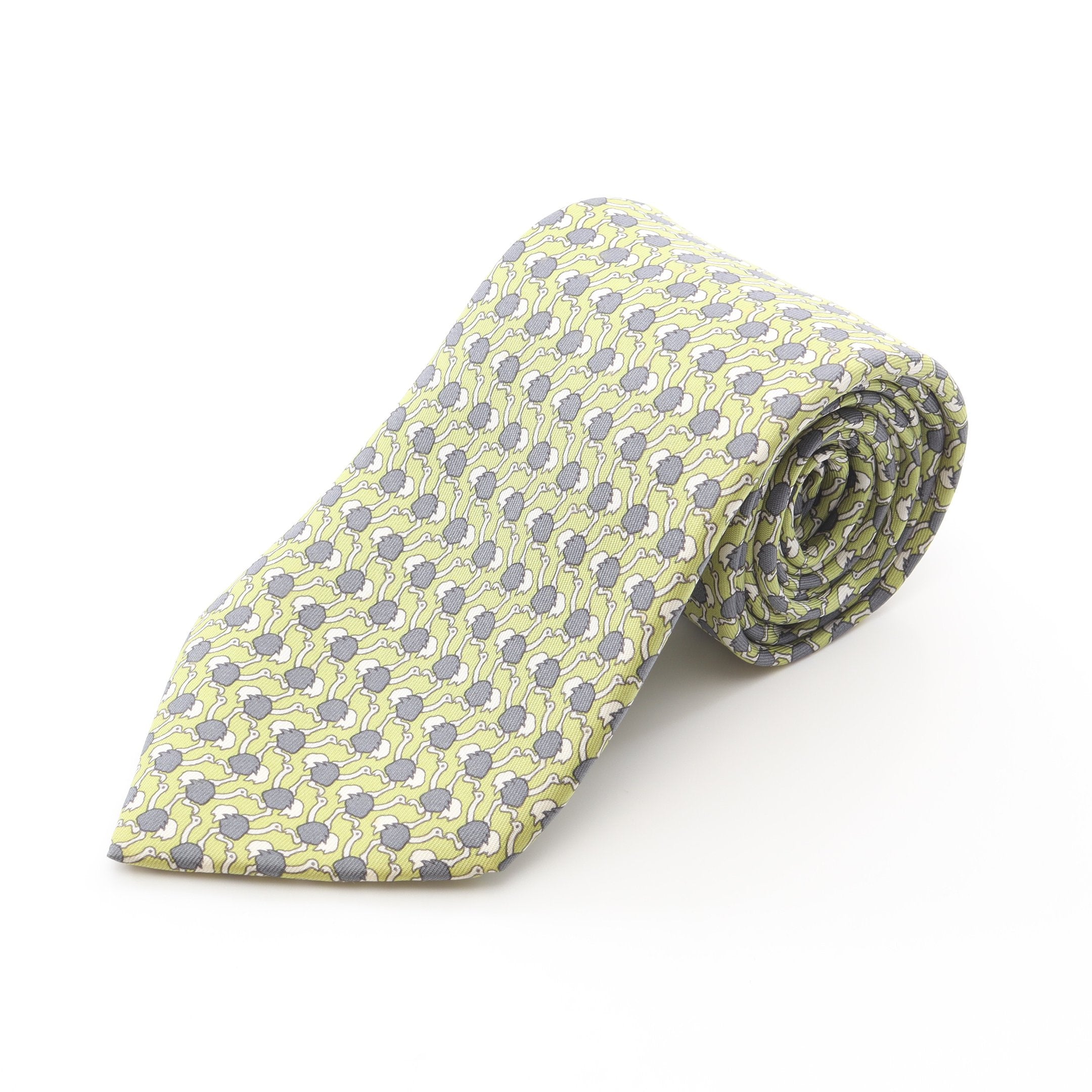 ネクタイ ダチョウ柄 シルク イエローグリーン グレー エルメス – RECLO