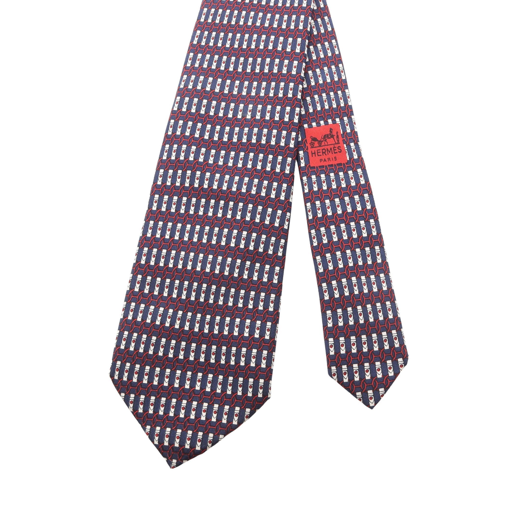 ネクタイ 総柄 シルク ネイビー レッド エルメス – RECLO
