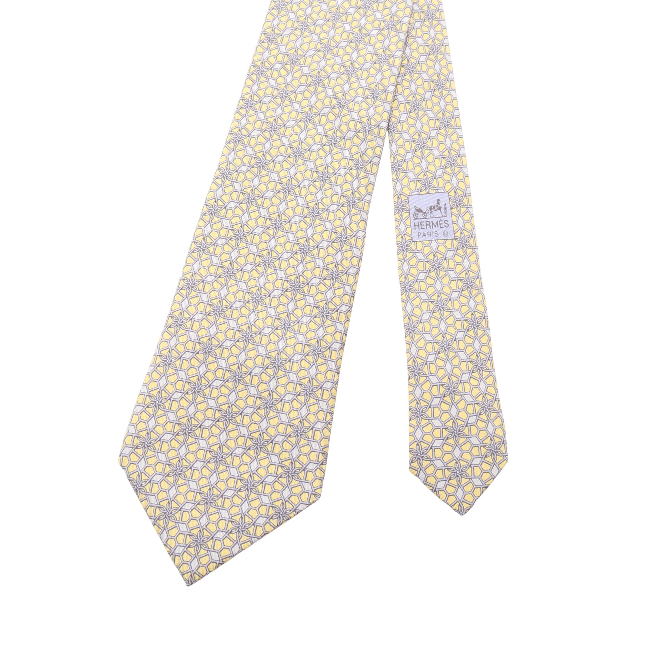 ネクタイ 総柄 シルク ライトイエロー グレー エルメス – RECLO