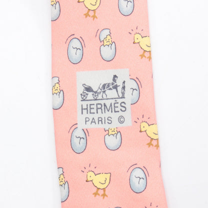 ネクタイ ひよこ柄 シルク ピンク ライトイエロー ライトグレー エルメス 財布・小物 HERMES