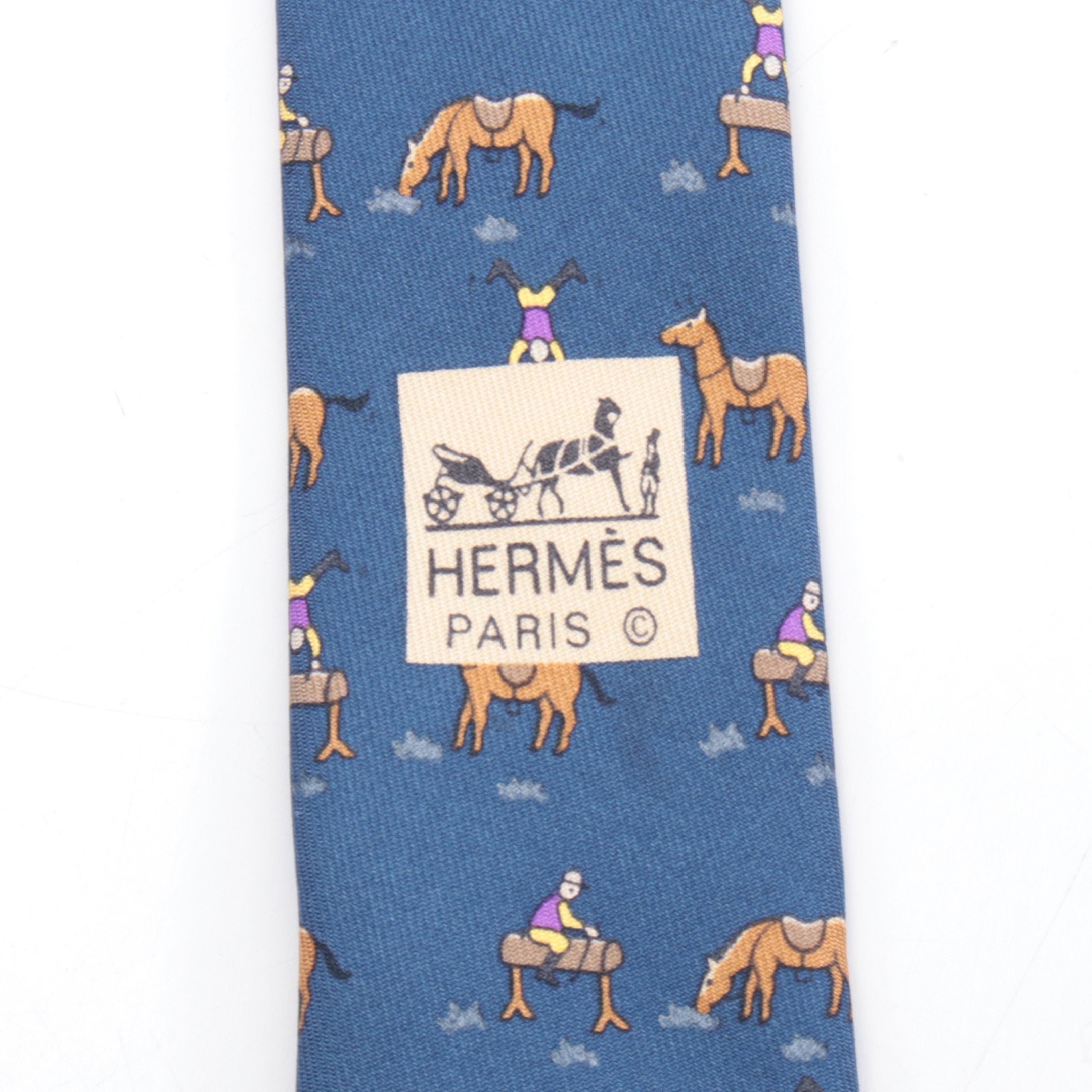 新品未使用　HERMES ネイビー 馬モチーフ ネクタイ ネクタイ 馬柄 シルク ネイビー ブラウン エルメス – RECLO