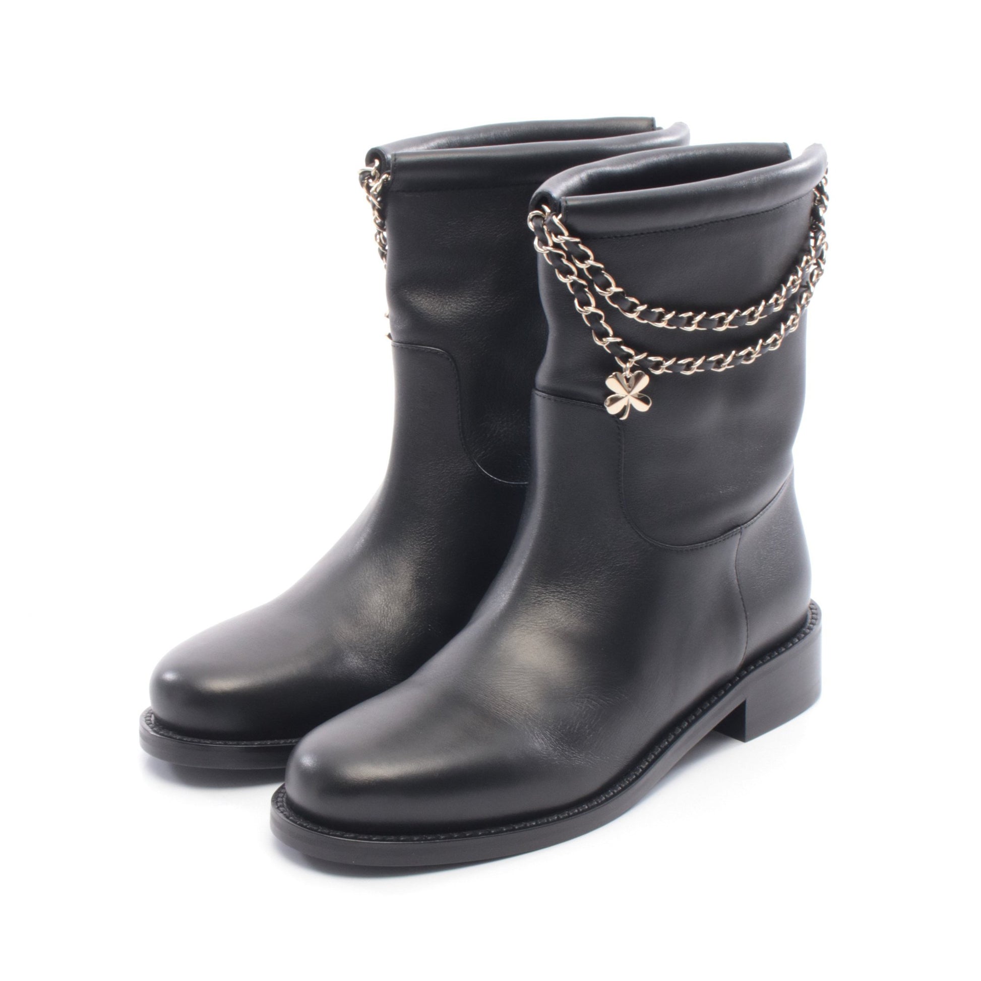 ココマーク Wチェーン ショート ブーツ レザー ブラック 25AW シャネル シューズ CHANEL