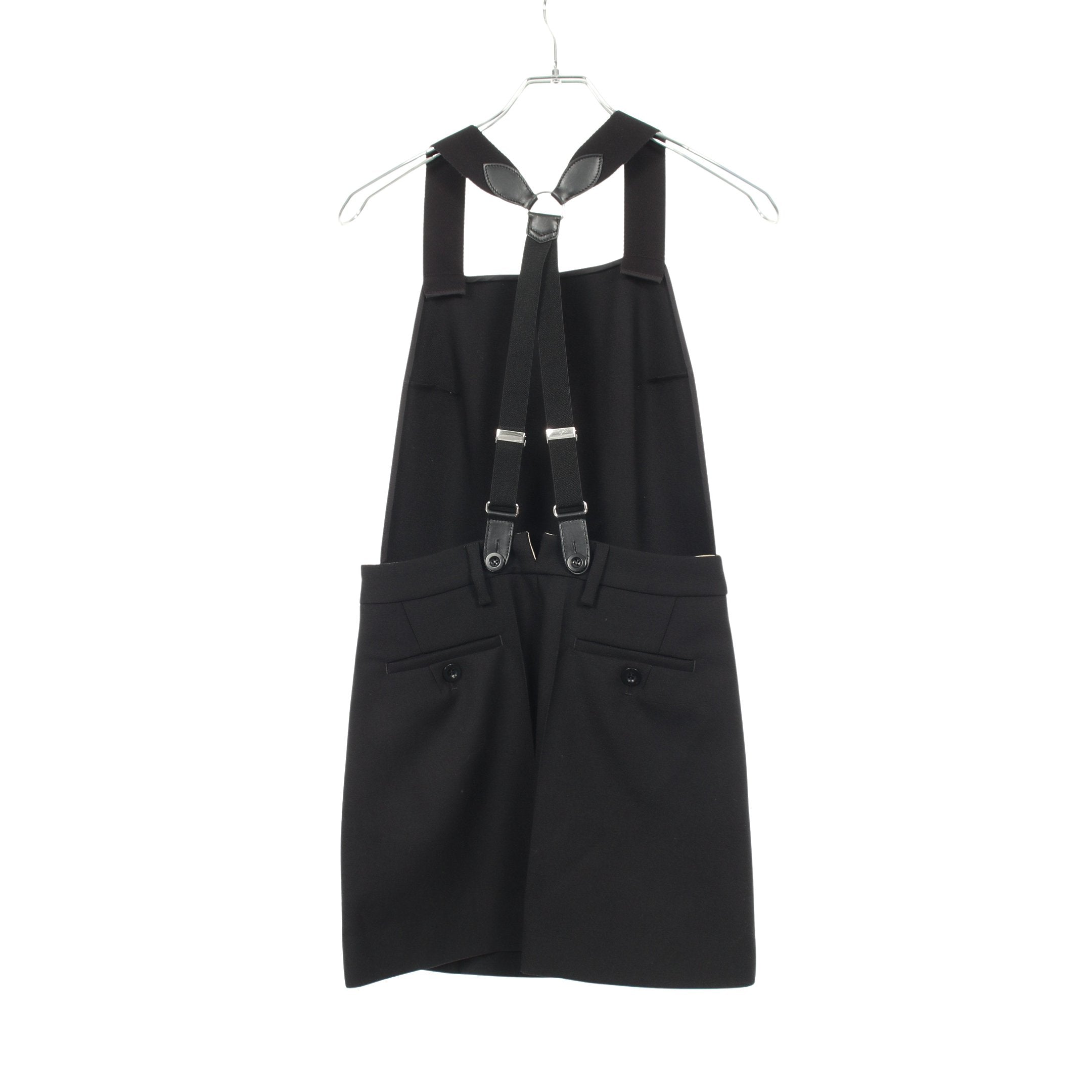 PRADA ノースリーブワンピース　ジャンバースカート黒 バックレス サスペンダー ギャバジンミニドレス ジャンパースカート