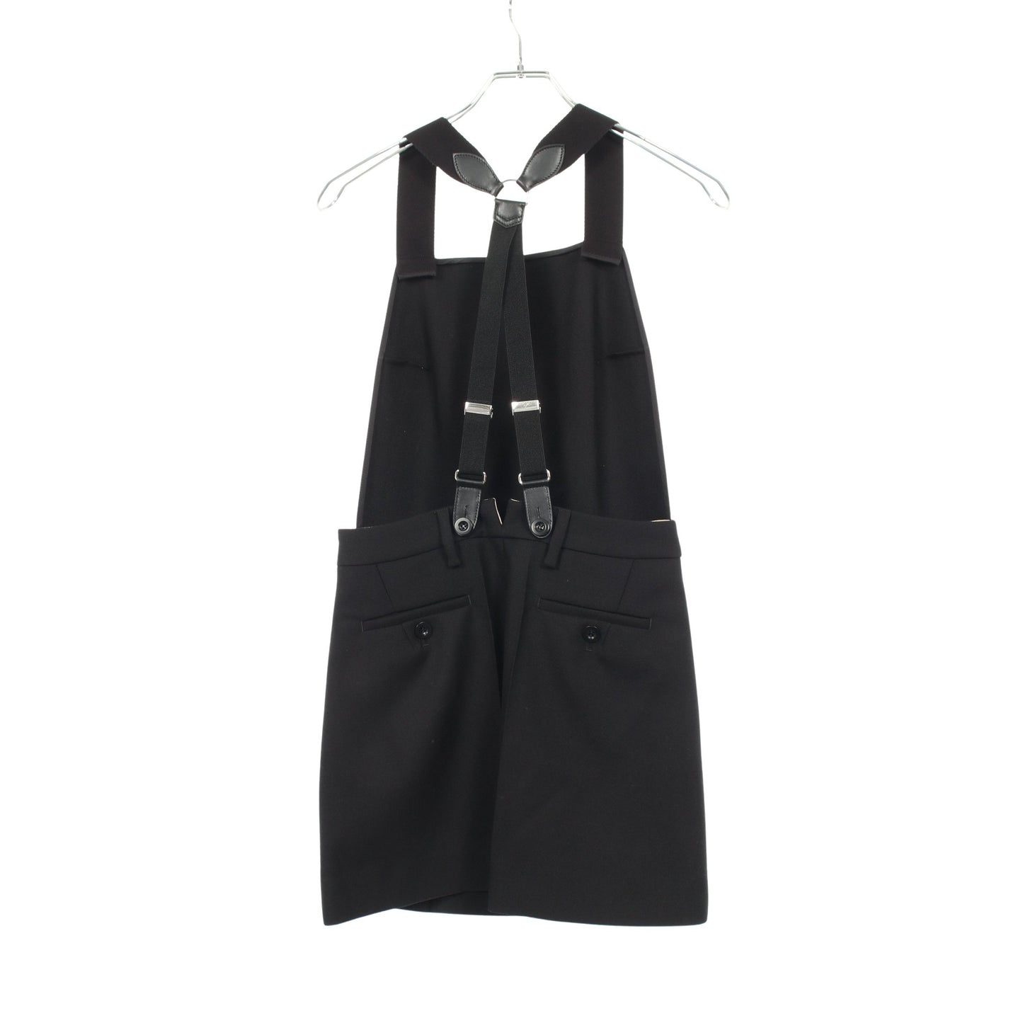 バックレス サスペンダー ギャバジンミニドレス ジャンパースカート ウール ブラック プラダ ワンピース PRADA