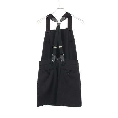 バックレス サスペンダー ギャバジンミニドレス ジャンパースカート ウール ブラック プラダ ワンピース PRADA