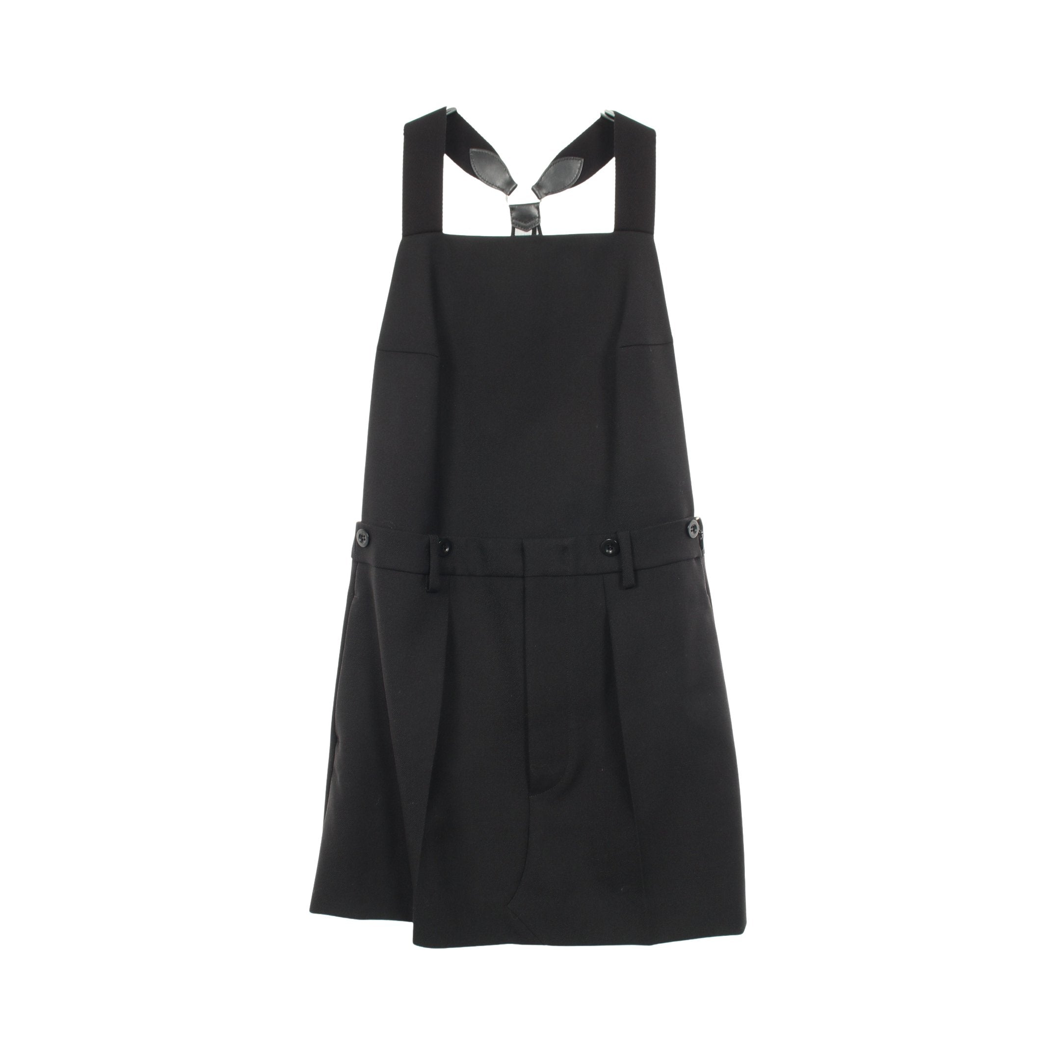 PRADA ノースリーブワンピース　ジャンバースカート黒 バックレス サスペンダー ギャバジンミニドレス ジャンパースカート