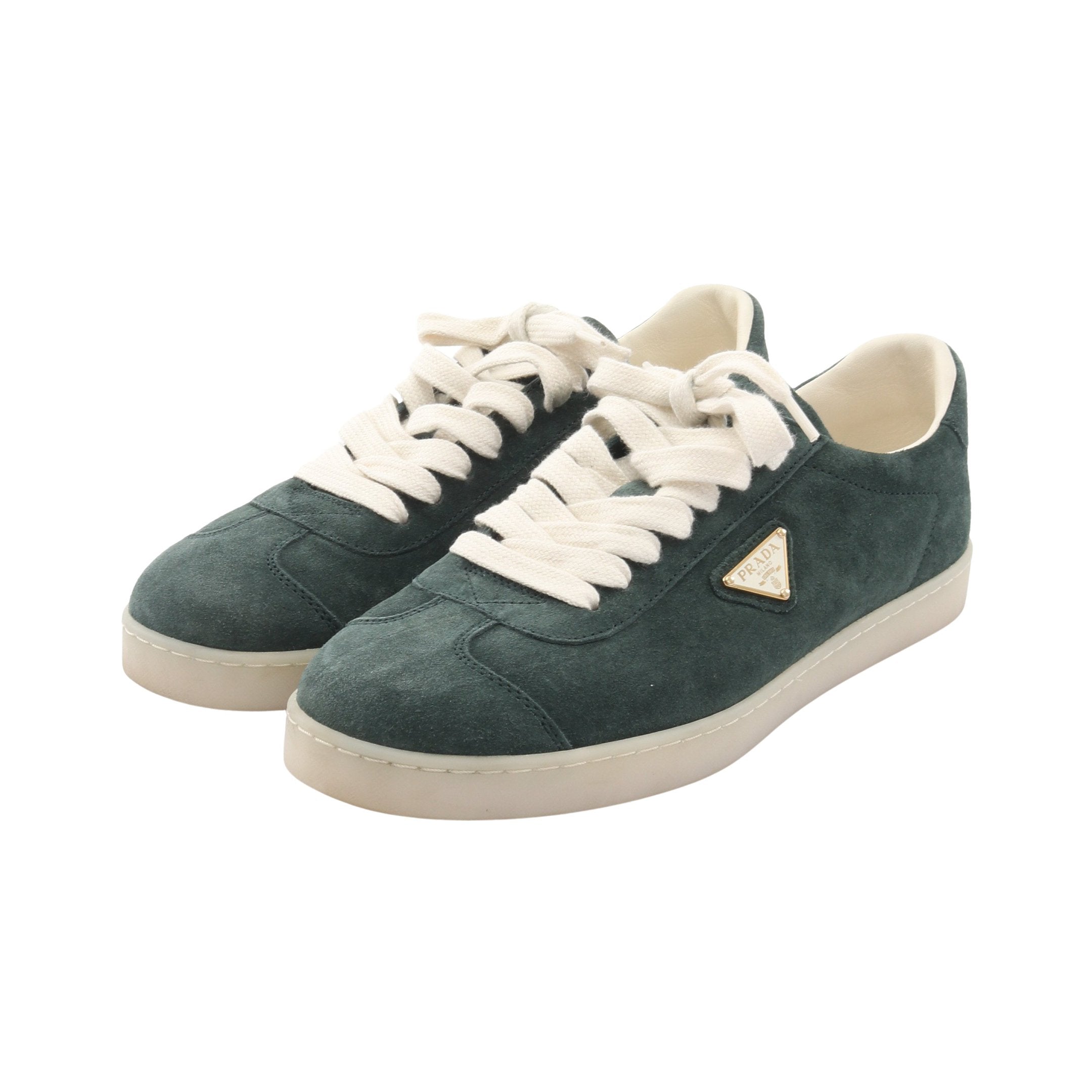 トライアングルロゴ ローカットスニーカー スエード ダークグリーン