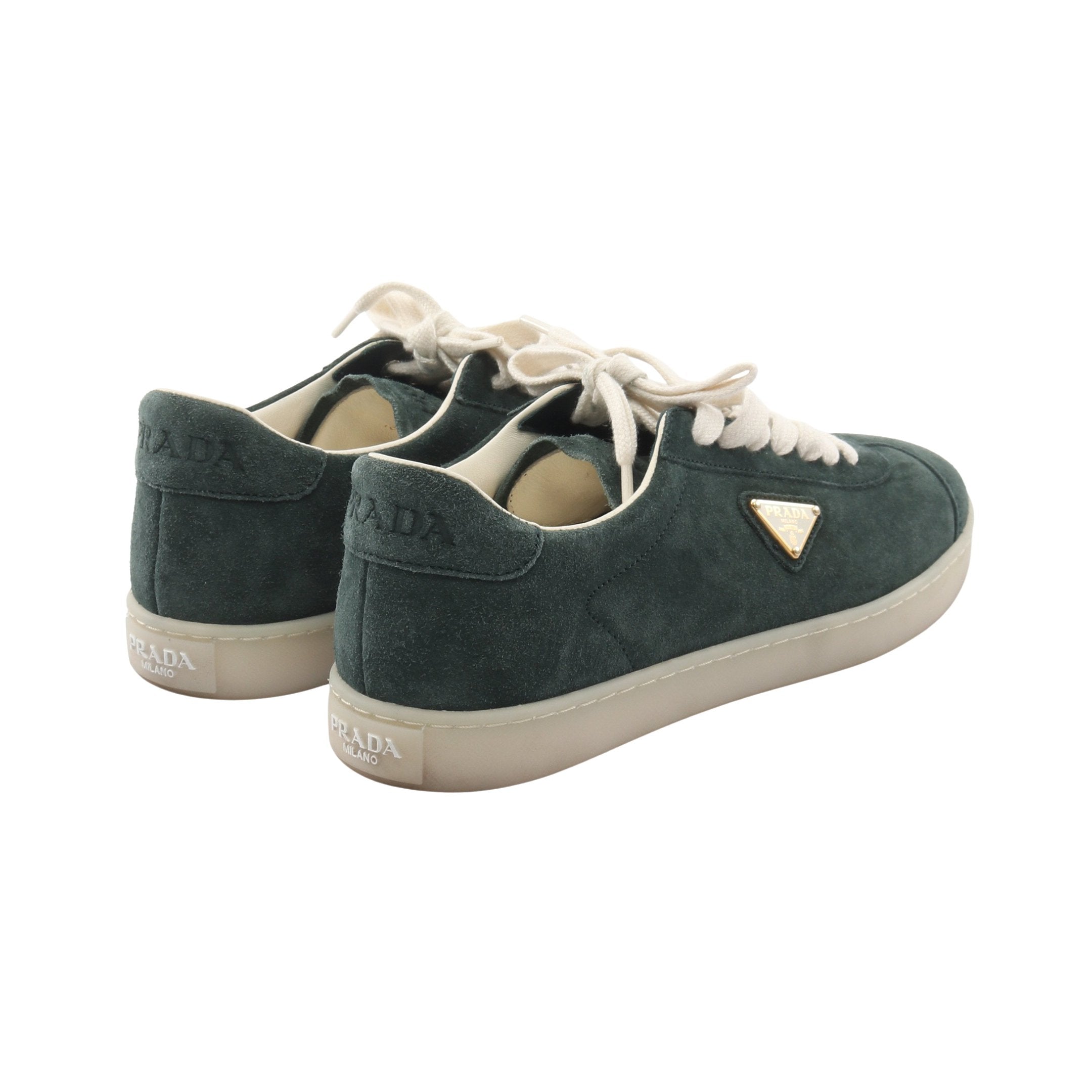 トライアングルロゴ ローカットスニーカー スエード ダークグリーン