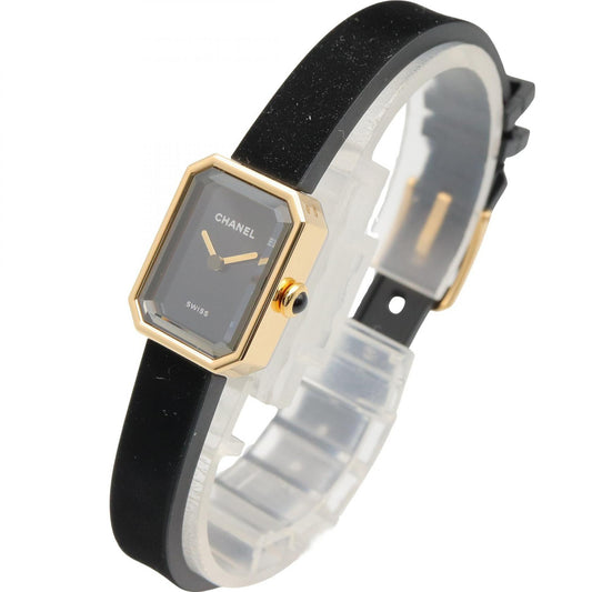 プルミエール リボン レディース 腕時計 クオーツ K18YG チタン ラバー ブラック イエローゴールド シャネル