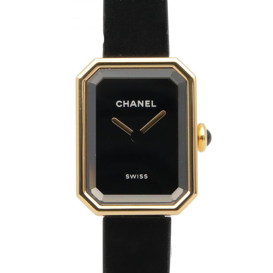 プルミエール リボン レディース 腕時計 クオーツ K18YG チタン ラバー ブラック イエローゴールド シャネル
