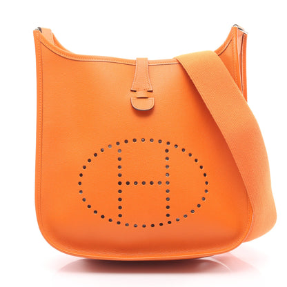 エヴリン 2 ドゥ PM ショルダーバッグ ヴォーエプソン オレンジ シルバー金具 □I刻印 エルメス バッグ HERMES
