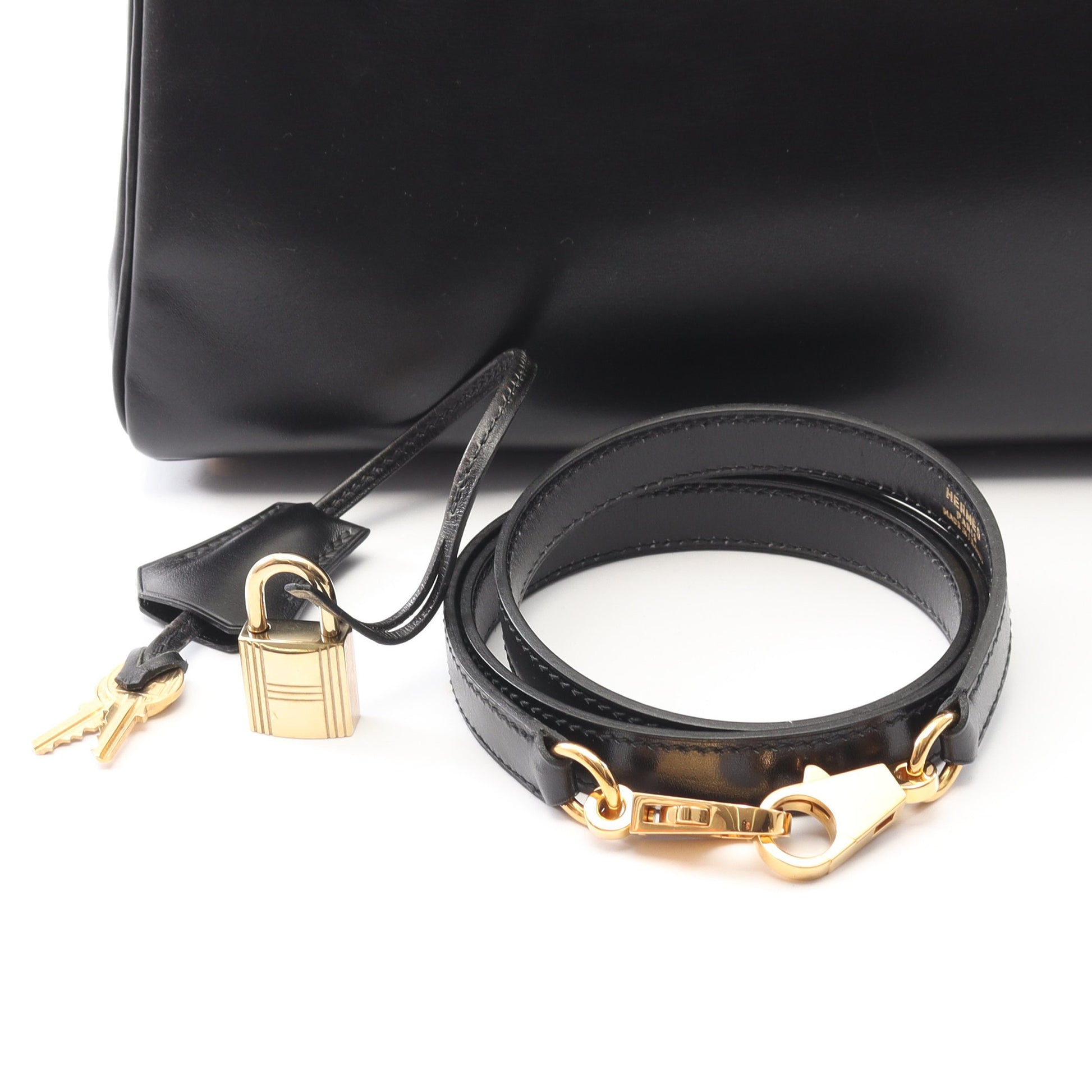 ケリー32 ハンドバッグ ボックスカーフ ブラック ゴールド金具 内縫い 2WAY ○Y刻印 エルメス バッグ HERMES