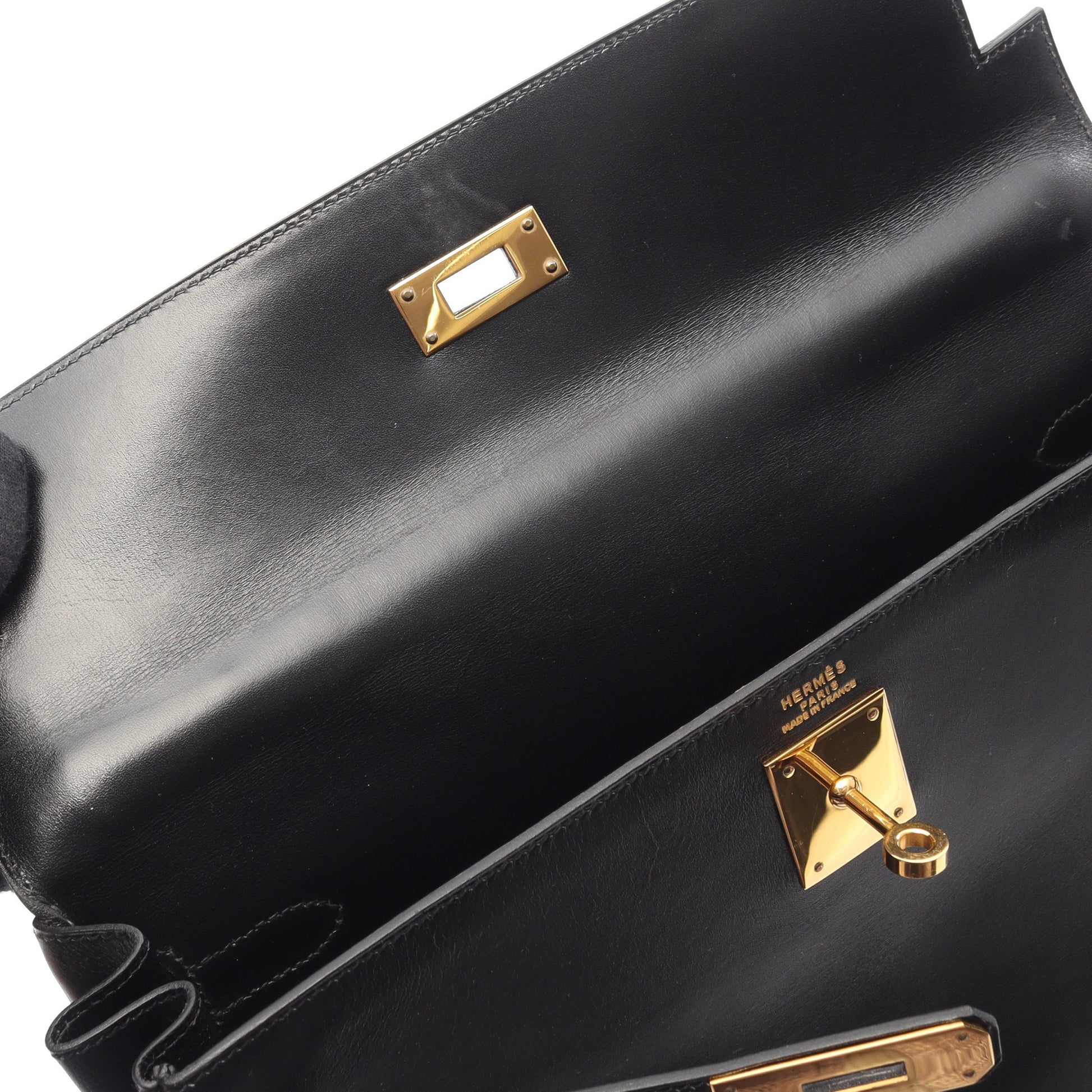 ケリー32 ハンドバッグ ボックスカーフ ブラック ゴールド金具 内縫い 2WAY ○Y刻印 エルメス バッグ HERMES