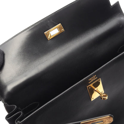 ケリー32 ハンドバッグ ボックスカーフ ブラック ゴールド金具 内縫い 2WAY ○Y刻印 エルメス バッグ HERMES